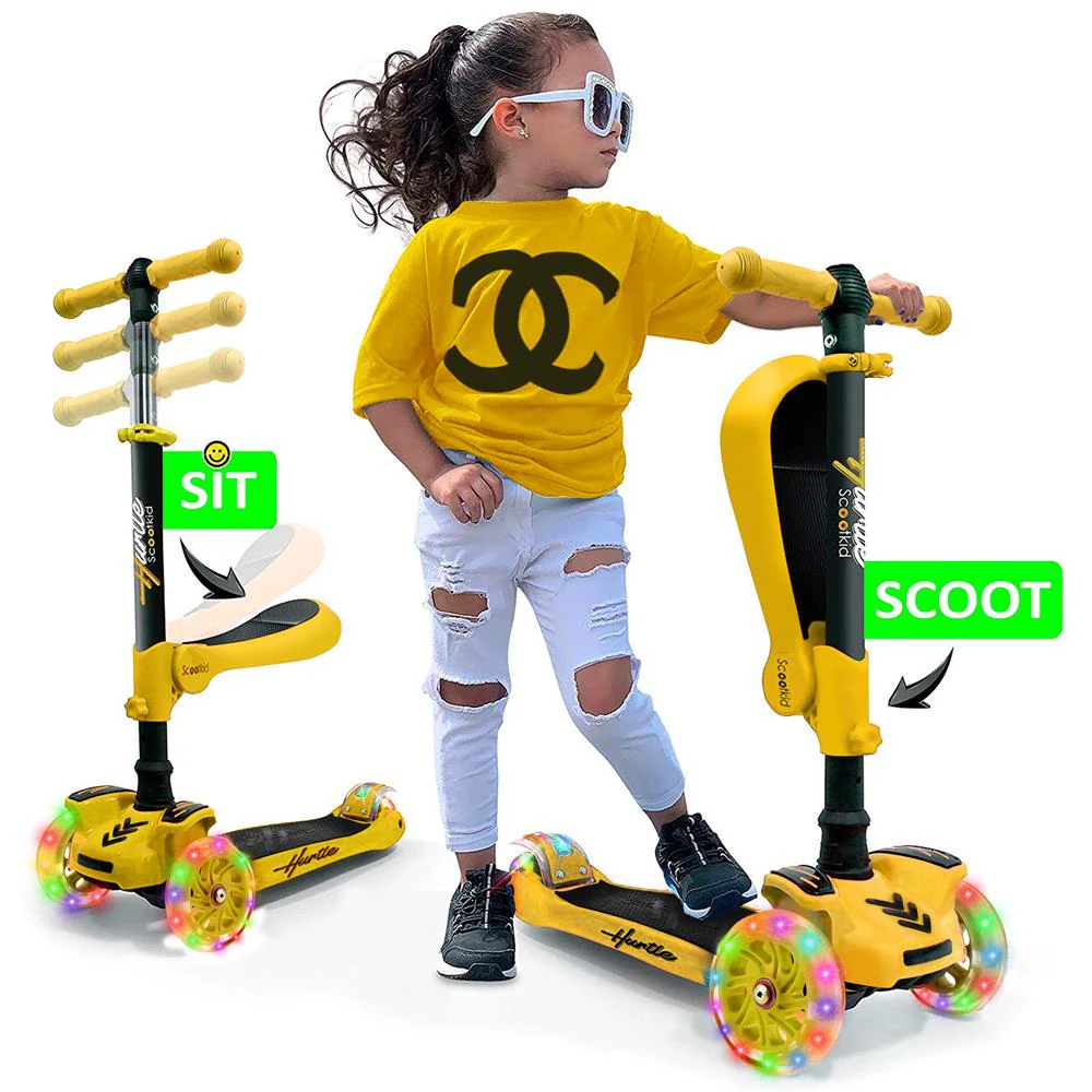 Hurtle ScootKid 3 Wheel Child Ride On Toy Scooter w/ LED Wheels, Yellow (2 Pack) - Image 2