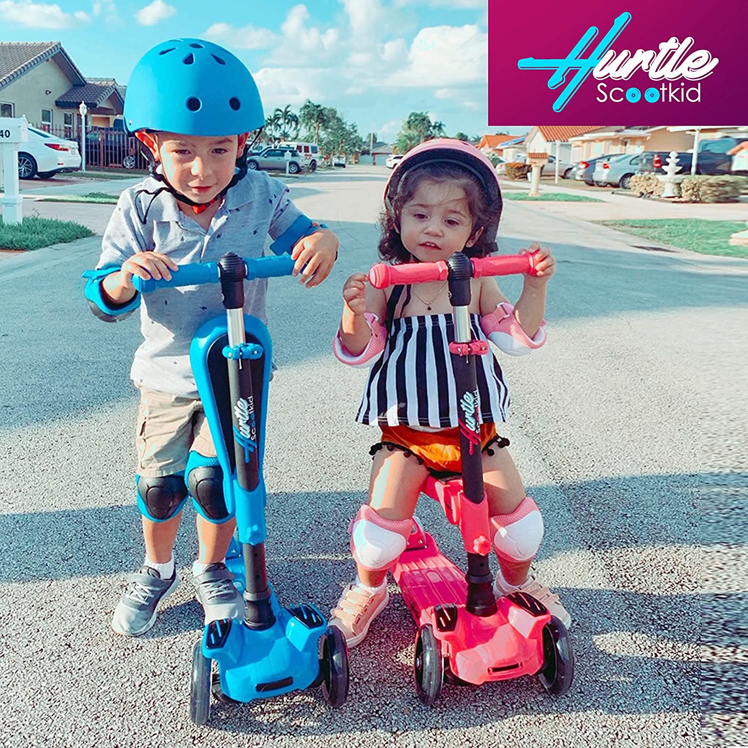 Hurtle ScootKid 3 Wheel Toddler Child Ride On Toy Scooter w/ LED Wheels, Blue - Image 6