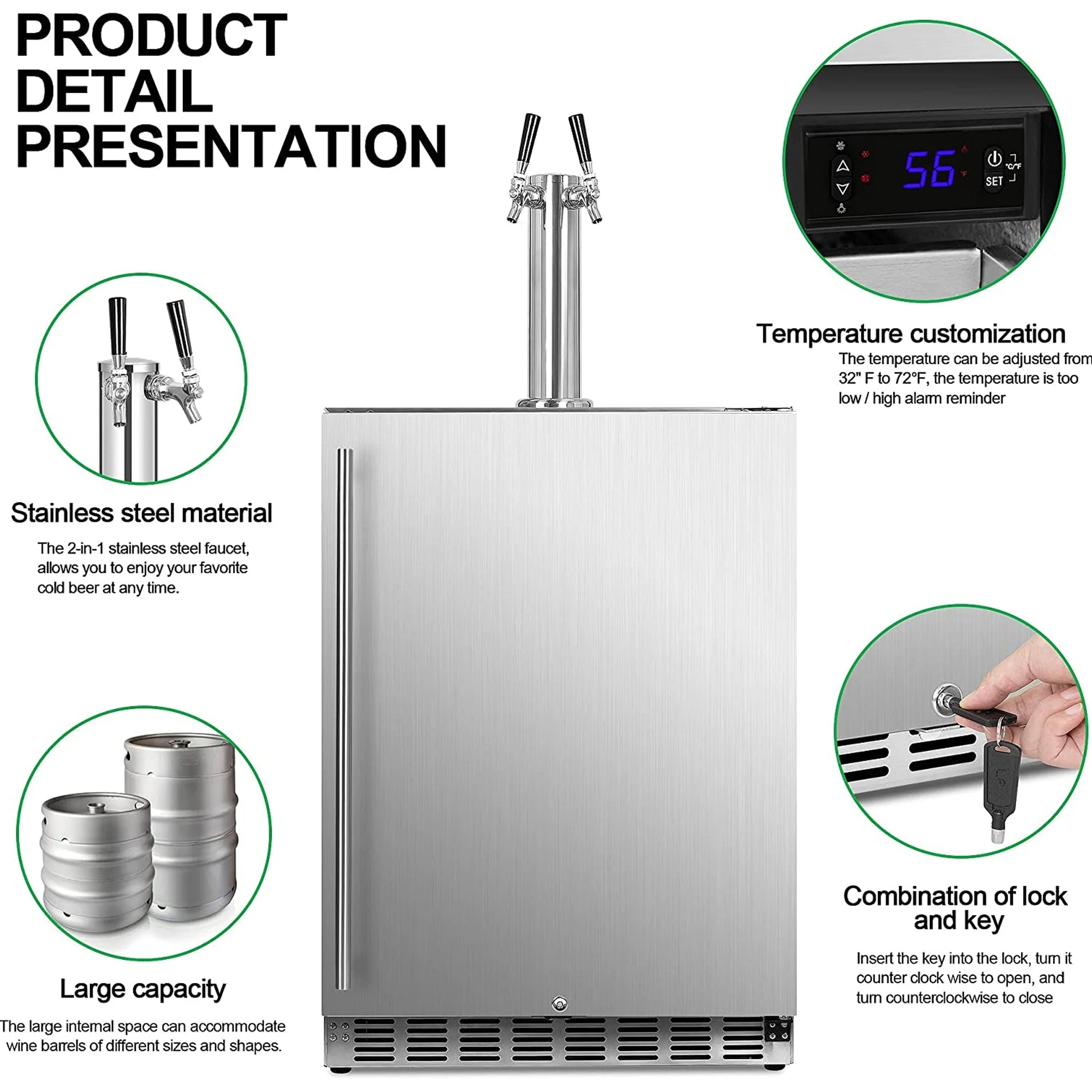 IceJungle Full Size Kegerator Outdoor Tap Draft Beer Dispenser, Stainless Steel - Image 4
