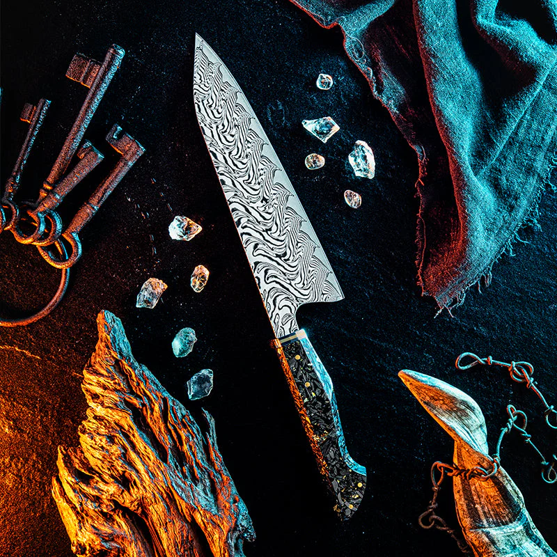 Increda VG-10 Damascus Chef Knife with Carbon Fiber Handle & Sheath - Image 6