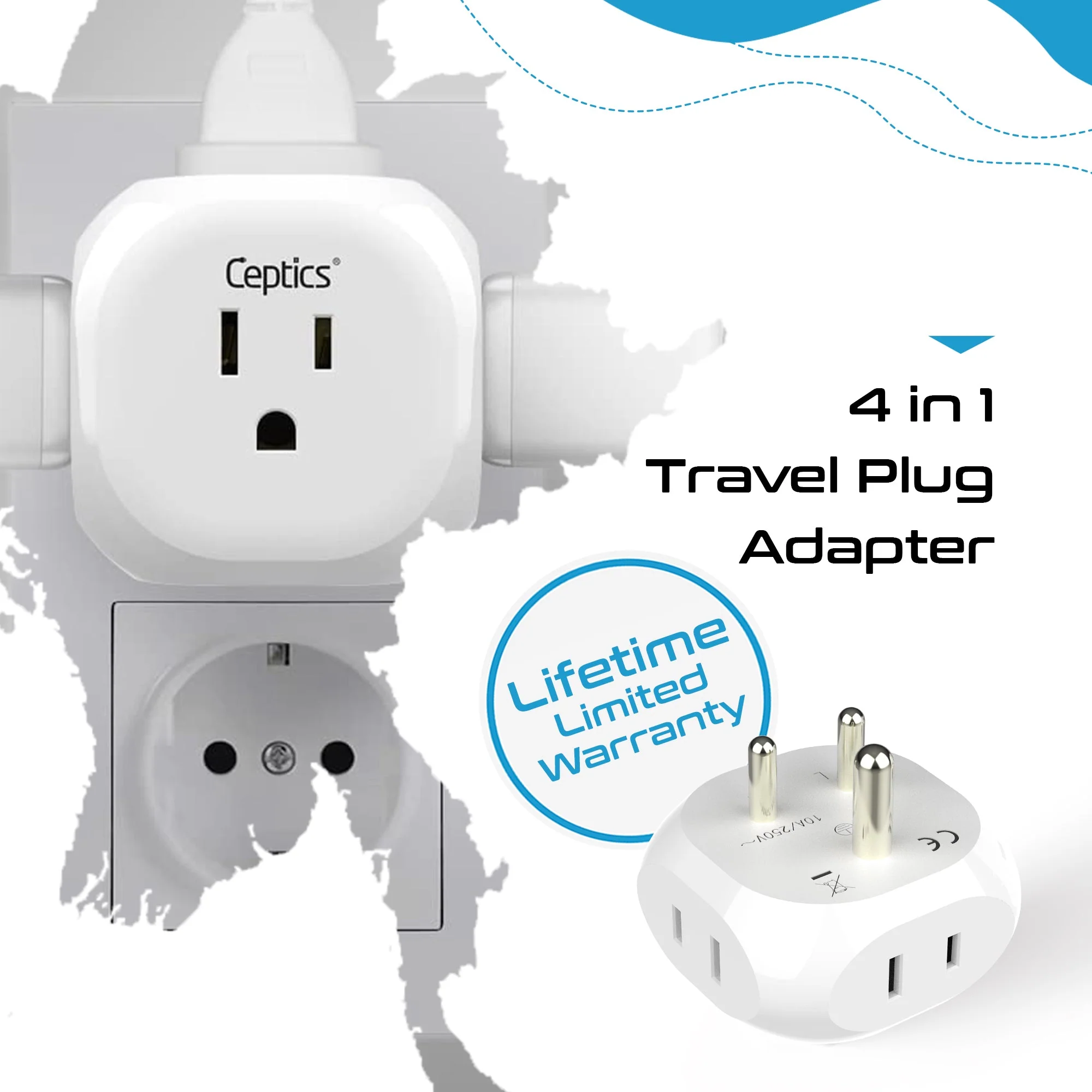 India, Pakistan Travel Plug Adapter - 4 in 1 - Ultra Compact - Light Weight (PT-10) - Image 6
