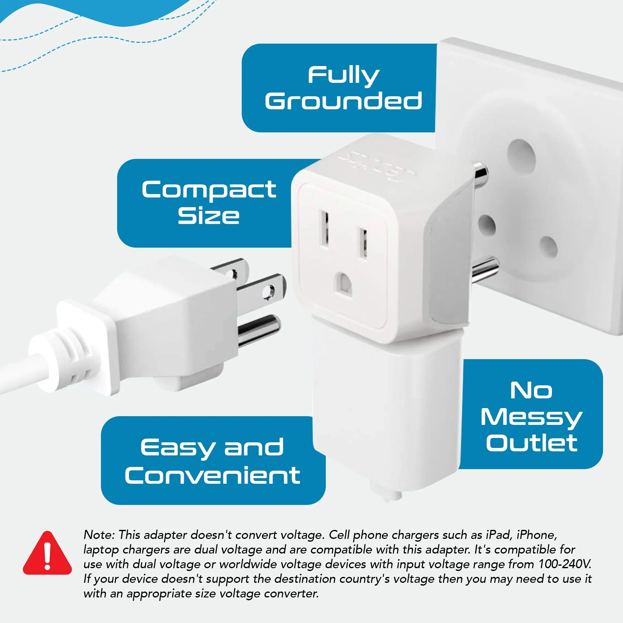 India Travel Adapter - Type D - Ultra Compact (CT-10, 3 Pack) - Image 3