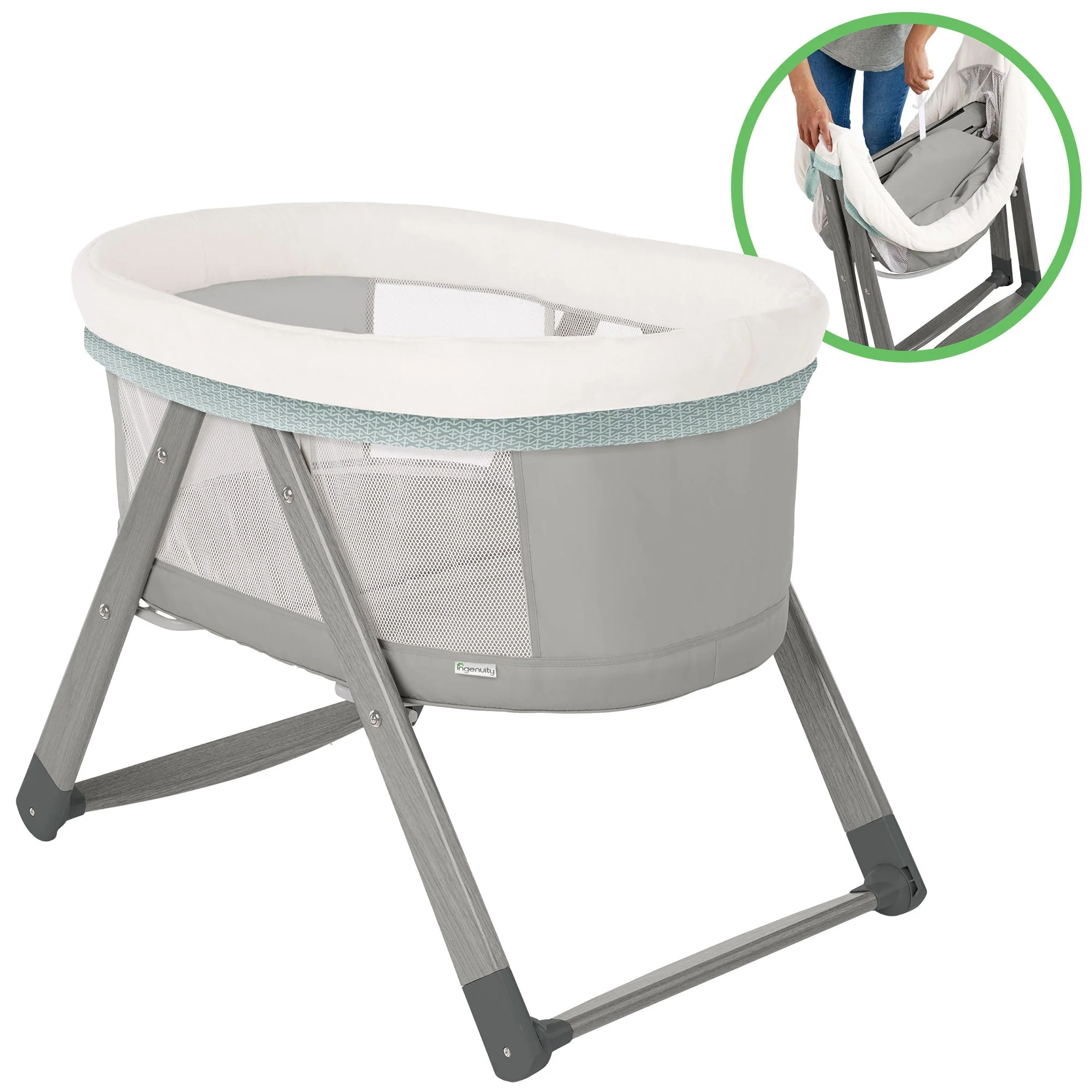 Ingenuity Foldaway Rocking Wood Frame Portable Folding Rocking Bassinet, Wallace - Image 4
