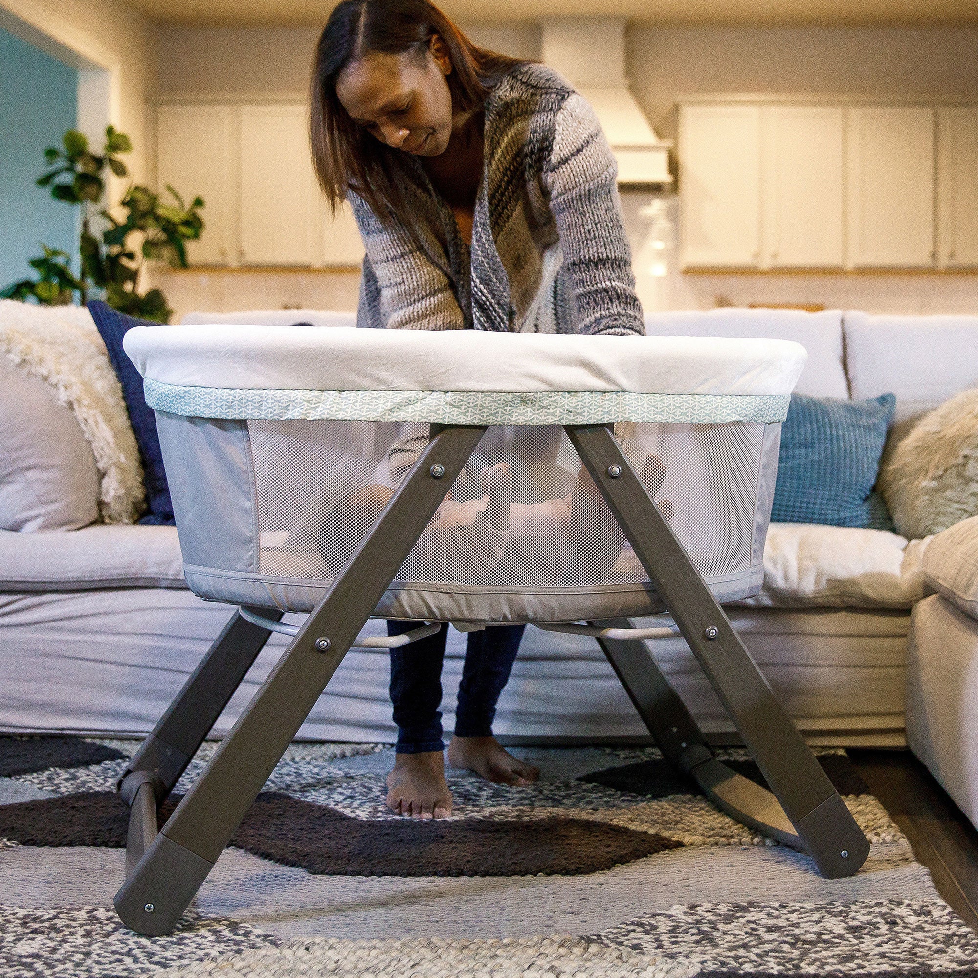 Ingenuity Foldaway Rocking Wood Frame Portable Folding Rocking Bassinet, Wallace - Image 5