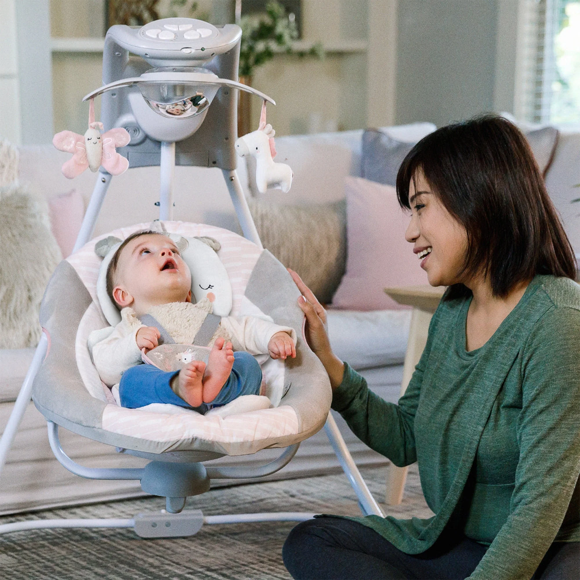 Ingenuity InLighten Baby Electric Cradling Swing Rocker Chair, Flora the Unicorn - Image 6