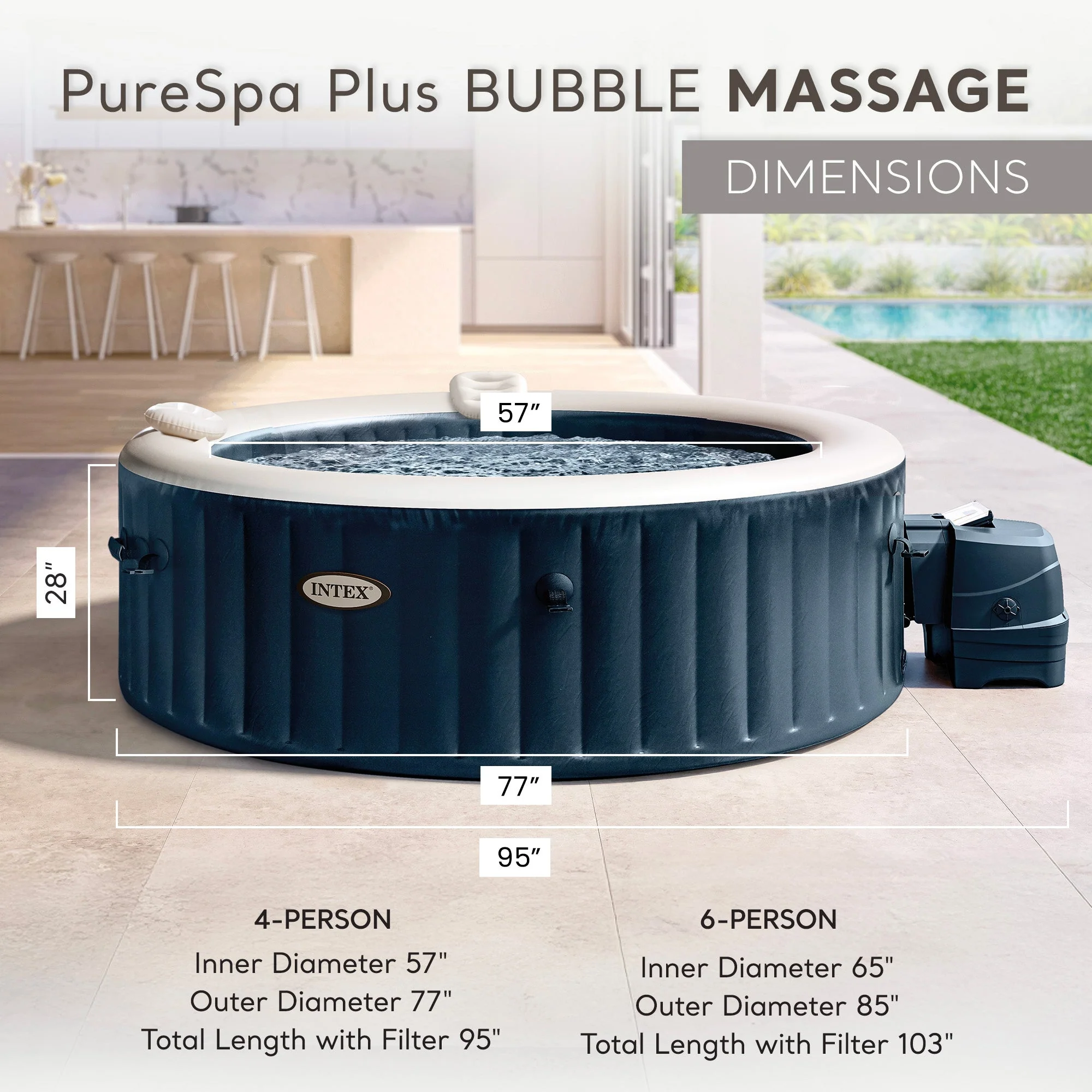 Intex 28429EP PureSpa Plus 4 Person Inflatable Hot Tub Bubble Jet Spa, 77" x 28" - Image 4