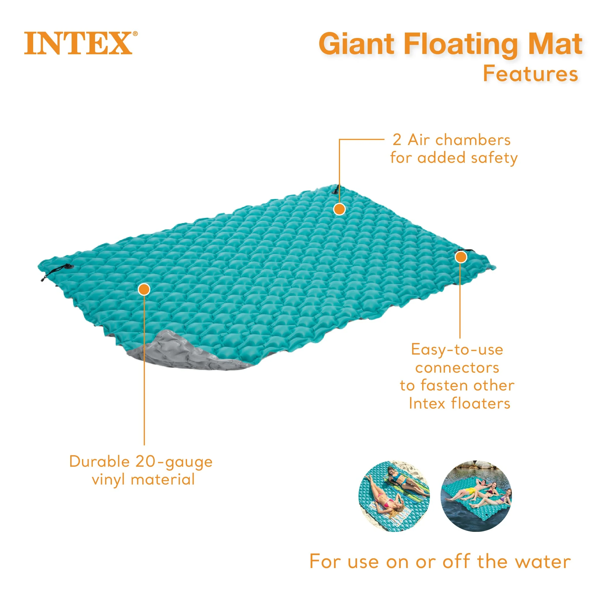 Intex 56841EP Giant Inflatable Floating Water Pool Lake Mat Platform Pad, Teal - Image 4