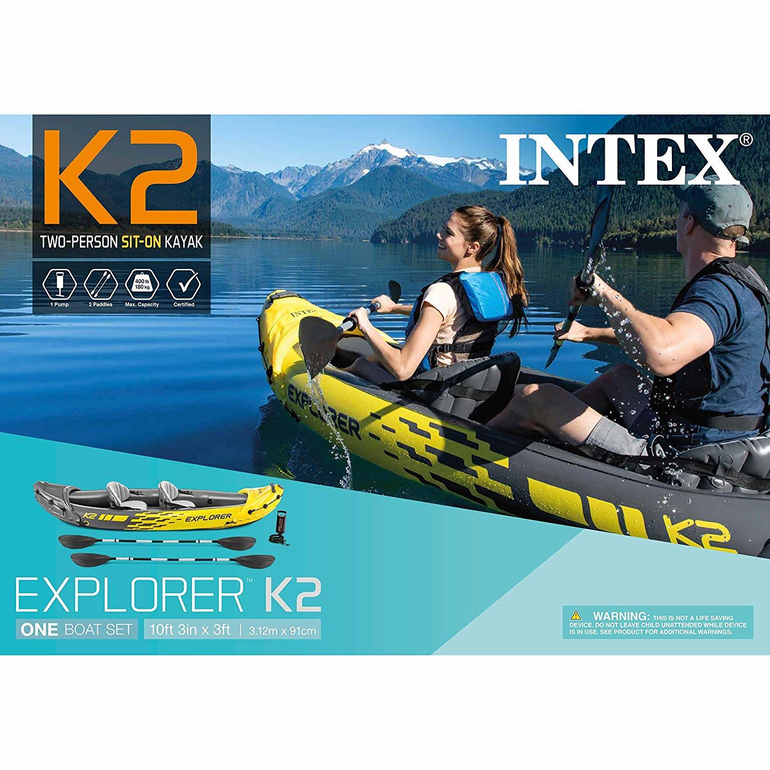 Intex 68307EP Explorer K2 2 Person Inflatable Kayak Set and Air Pump, Yellow - Image 10