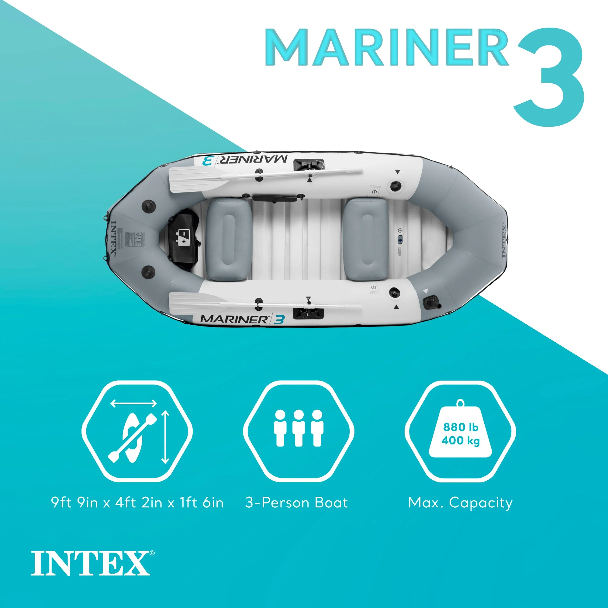 Intex 68373EP Mariner 3-Person Inflatable River/Lake Dinghy Boat and Oars Set - Image 2
