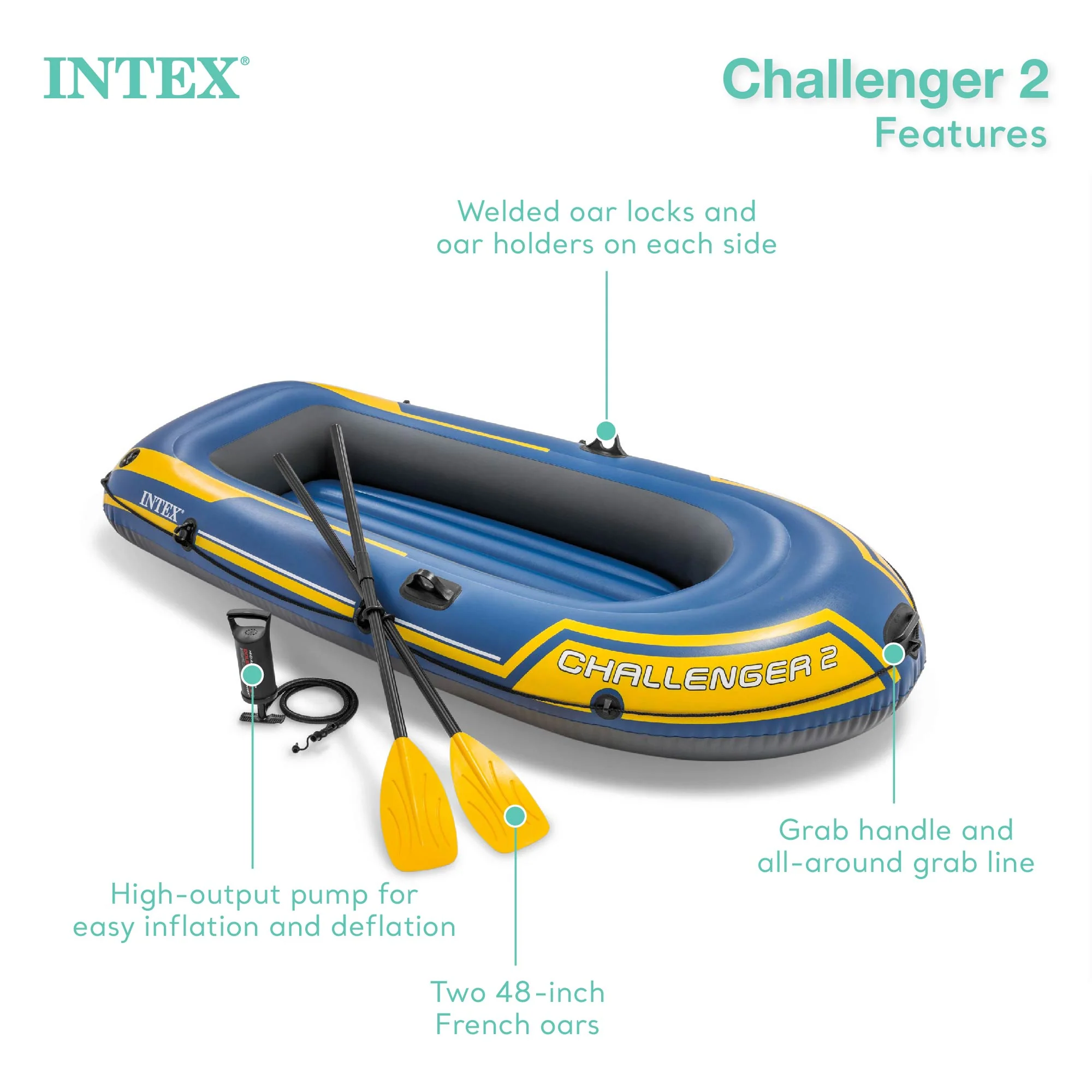 Intex Challenger 2 Inflatable 2 Person Floating Boat Raft Set w/ Oars & Air Pump - Image 3