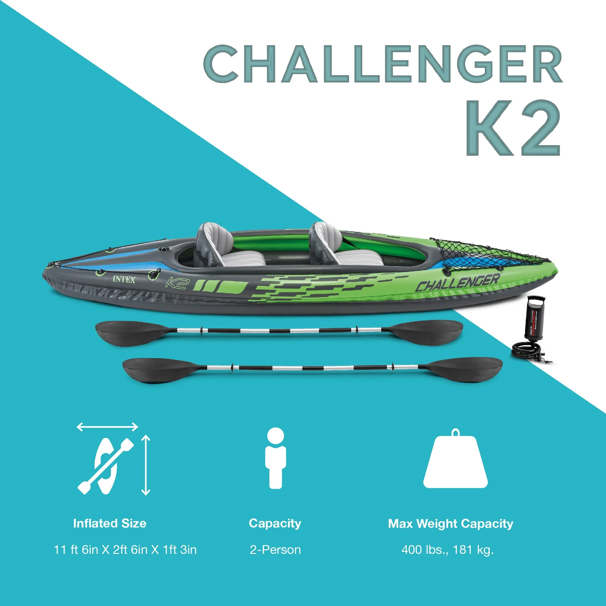 Intex Challenger K2 2-Person Inflatable Kayak and Accessory Kit with Oars & Pump - Image 5