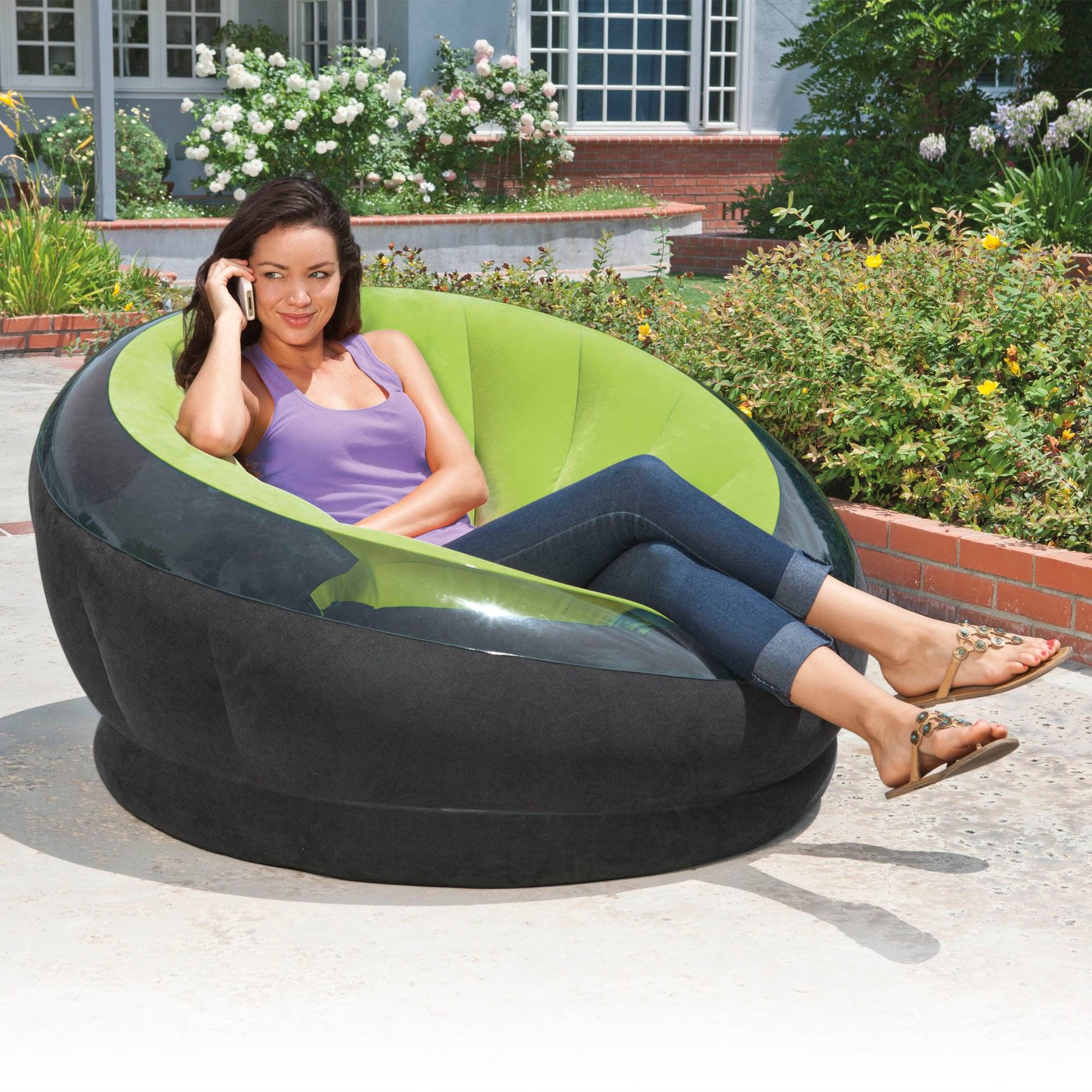 Intex Empire Indoor Inflatable Blow Up Dorm Room Lounge Air Chair, Lime Green - Image 4