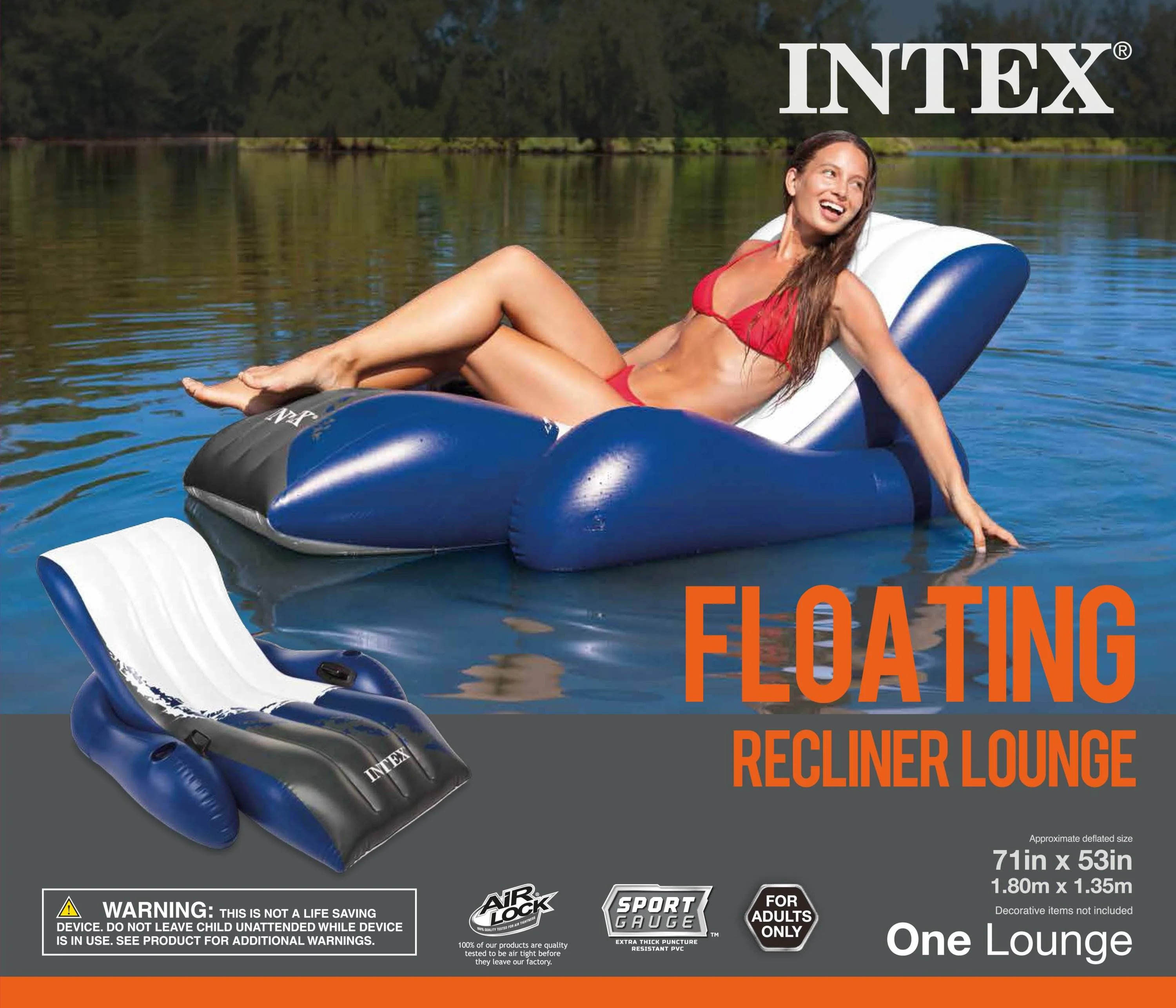 intex Floating Lounge Pool Recliner Lounger with Cup Holders | 58868EP - Image 6