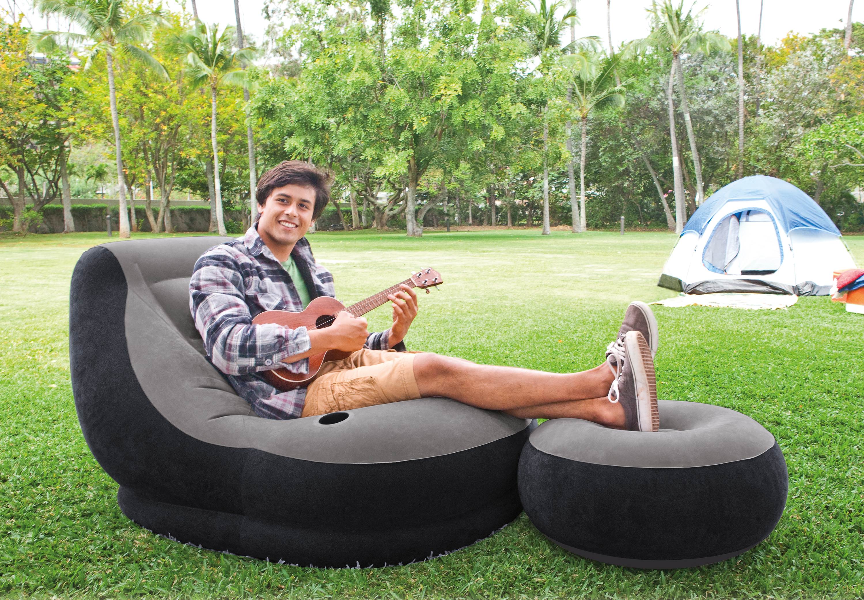 Intex Inflatable Corner Living Room Neutral Sectional Sofa & Lounge Chair Set - Image 11