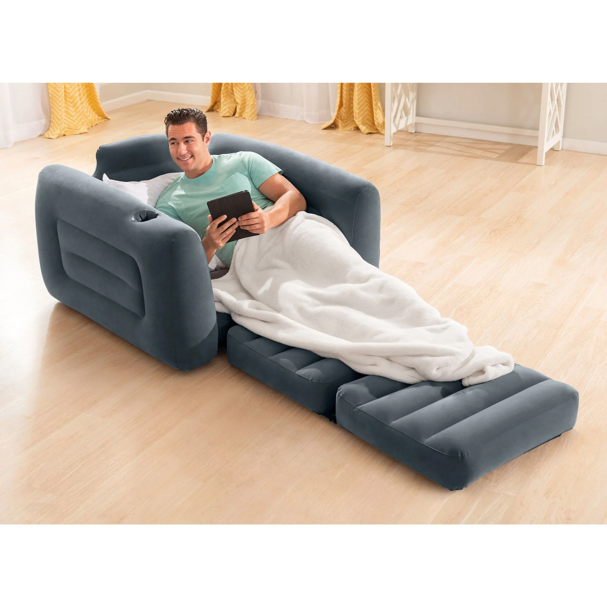 Intex Inflatable Pull Out Sofa Chair Sleeper with Twin Sized Air Bed Mattress - Image 7