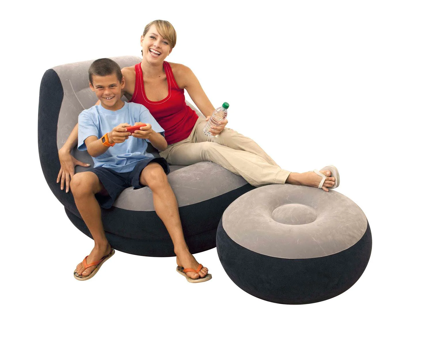 Intex Inflatable Ultra Lounge Chair With Cup Holder And Ottoman Set (3 Pack) - Image 3