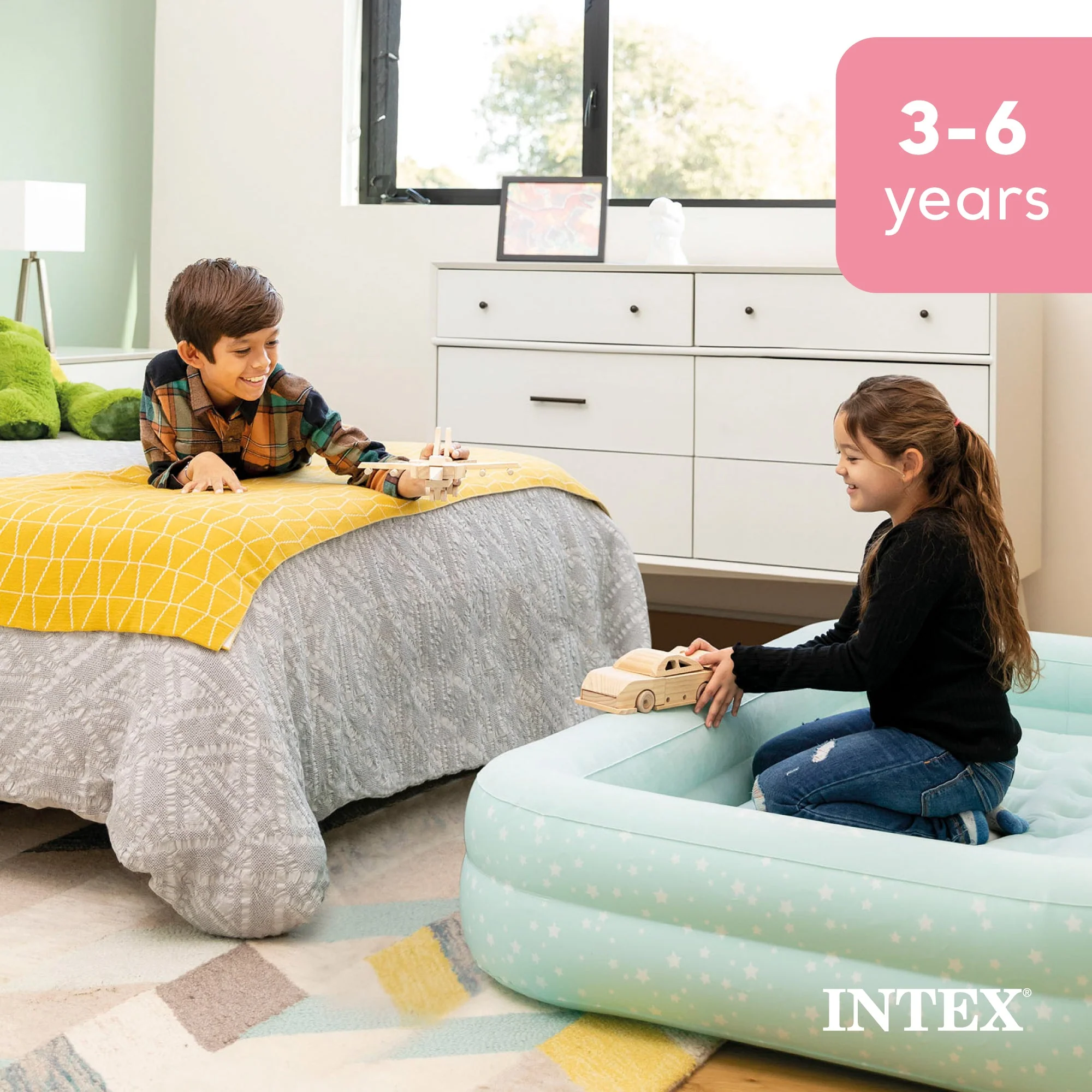 Intex Kids Travel Inflatable Air Mattress with Raised Sides & Hand Pump (2 Pack) - Image 6