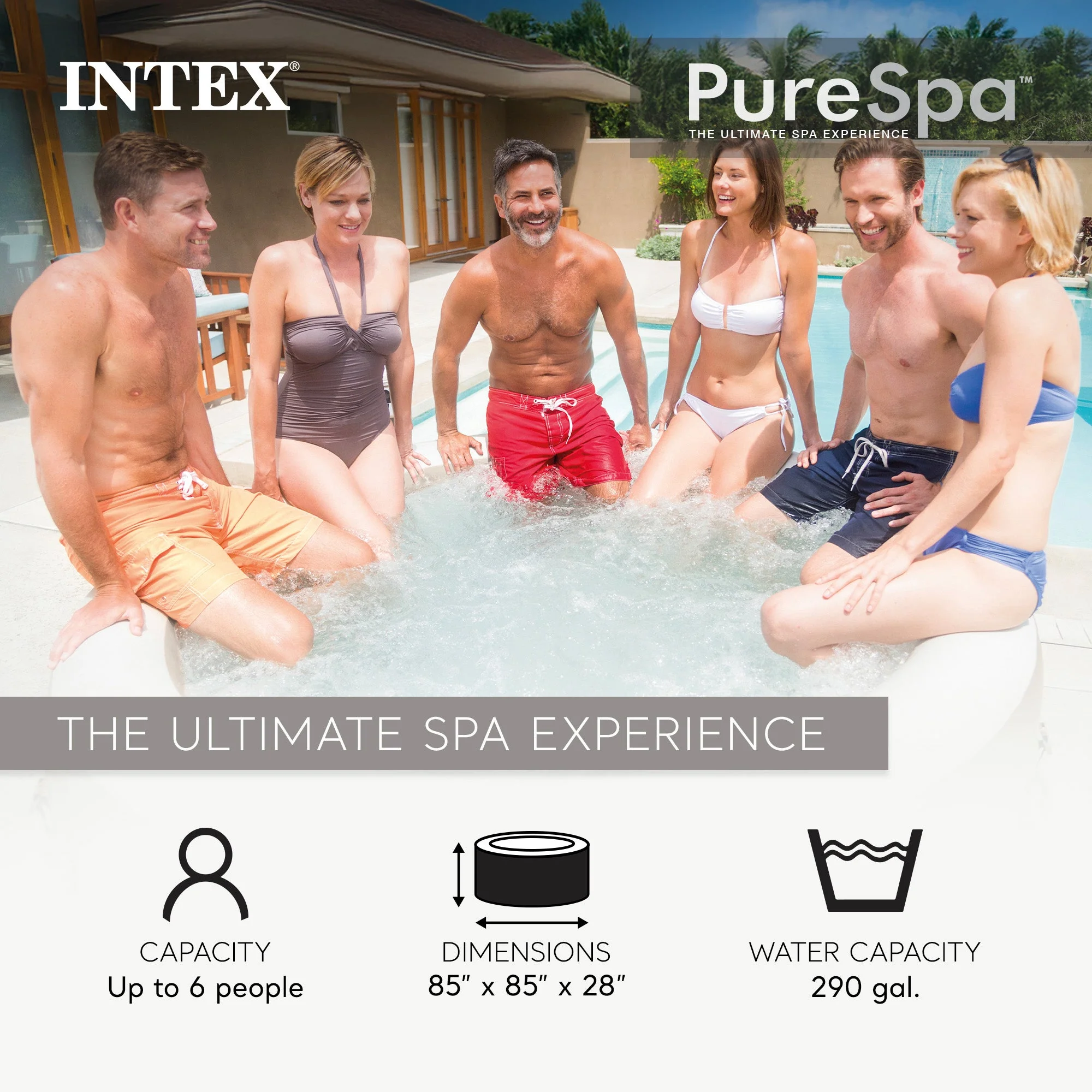 Intex PureSpa 6 Person Bubble Massage Inflatable Hot Tub Spa Set, Sahara Tan - Image 2