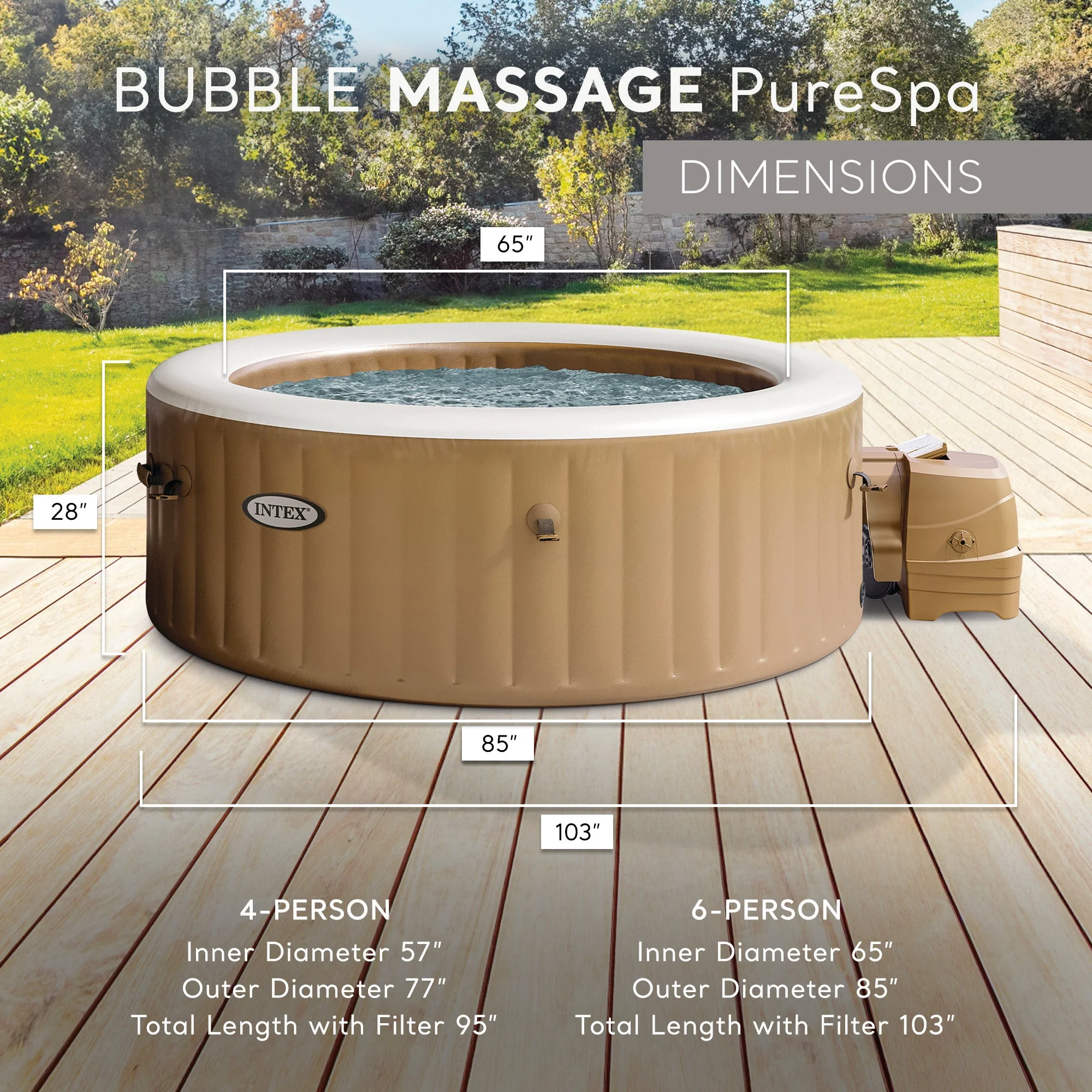 Intex PureSpa 6 Person Bubble Massage Inflatable Hot Tub Spa Set, Sahara Tan - Image 4