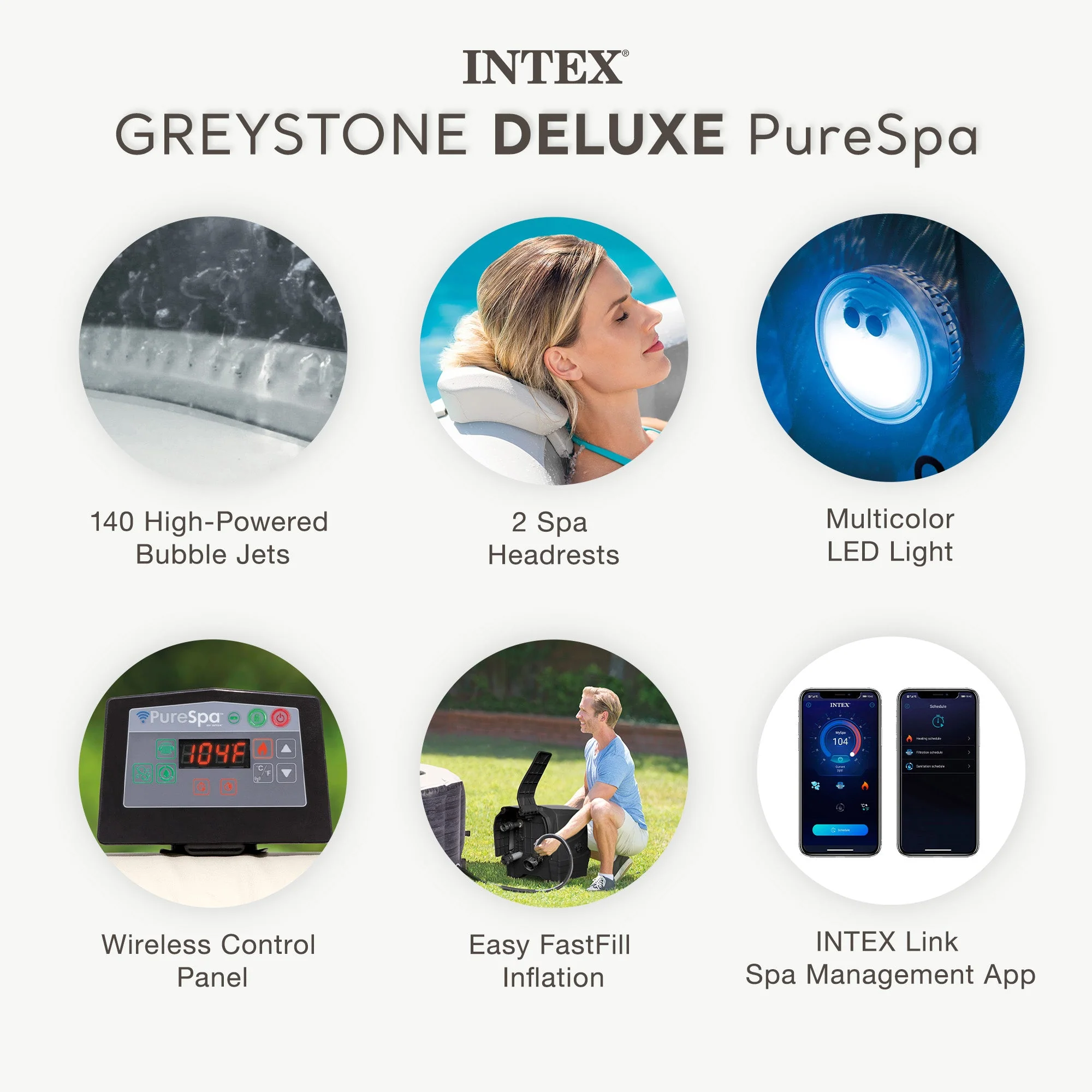 Intex PureSpa Plus Greystone 4 Person Inflatable Square Hot Tub Spa, 83 x 28" - Image 3