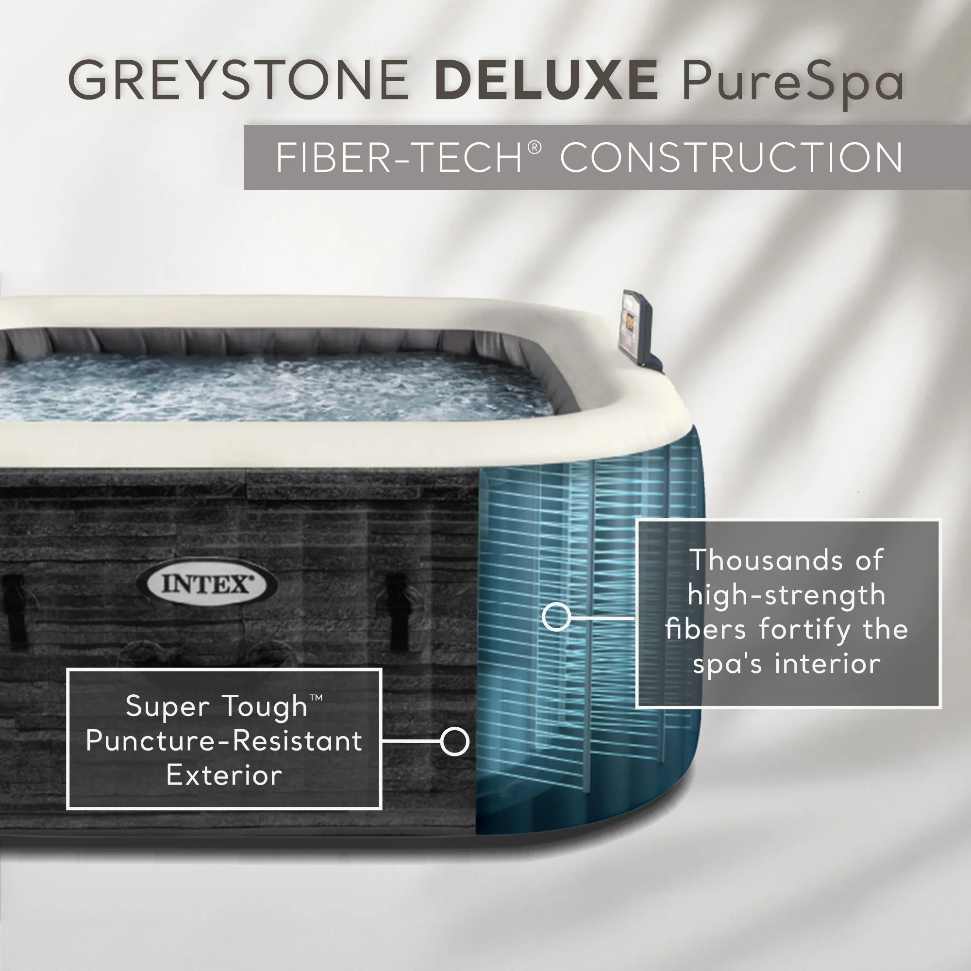 Intex PureSpa Plus Greystone 4 Person Inflatable Square Hot Tub Spa, 83 x 28" - Image 4