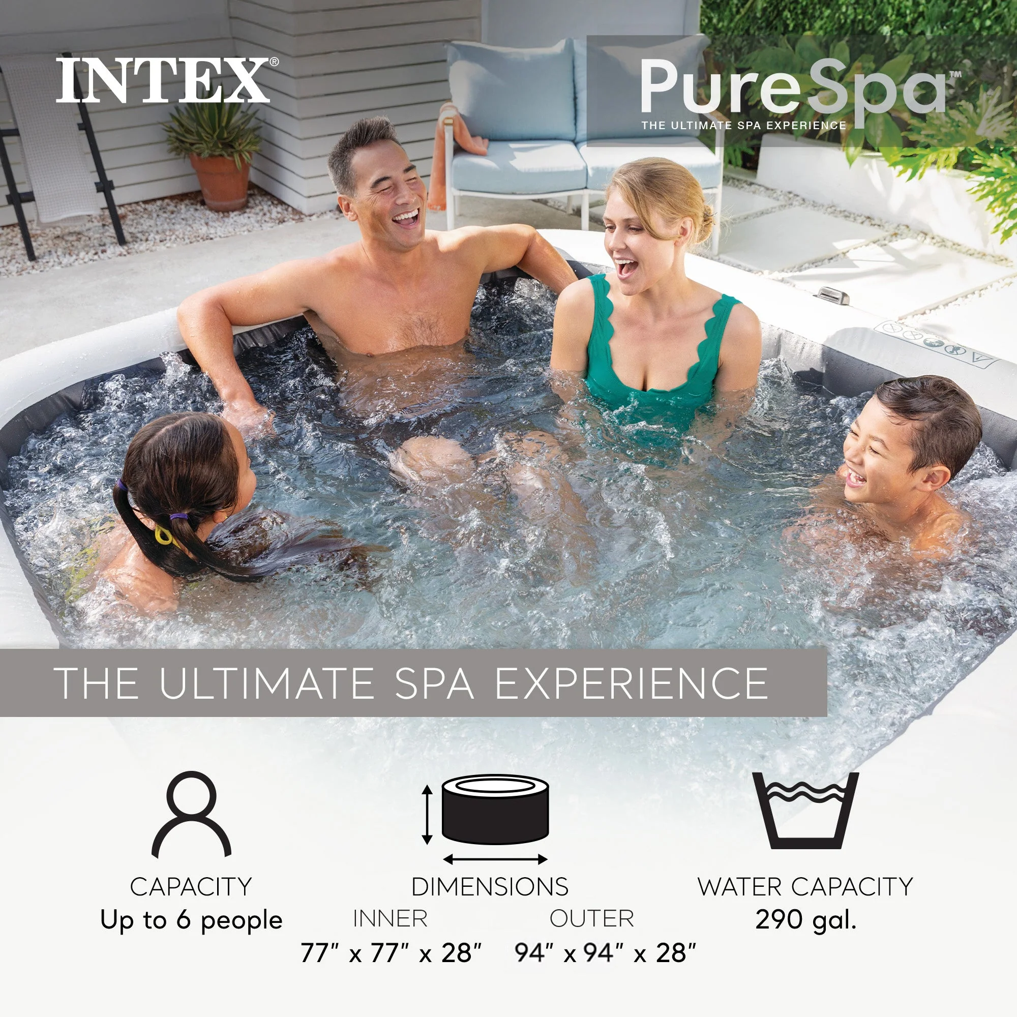 Intex PureSpa Plus Greystone 6 Person Inflatable Square Hot Tub w/ 170 AirJets - Image 3