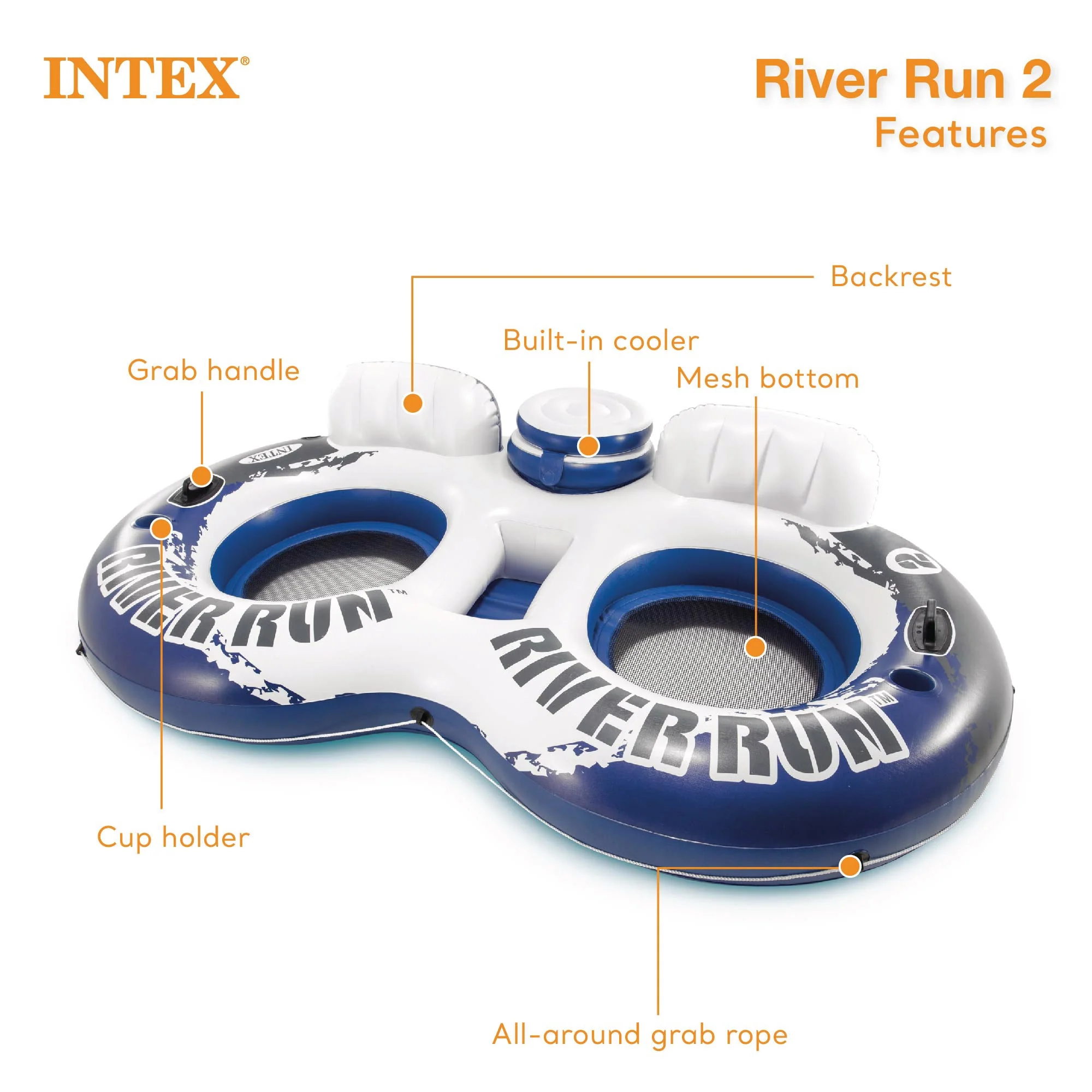INTEX River Run Connect Inflatable Water Raft (2 Pack) + 2 Person Cooler Tube - Image 2