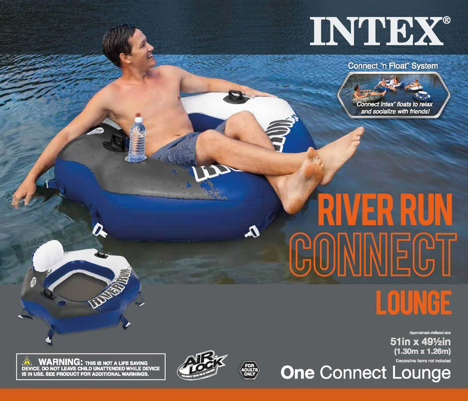 Intex River Run Connect Lounge Inflatable Floating Water Tube (6 Pack) & Cooler - Image 7