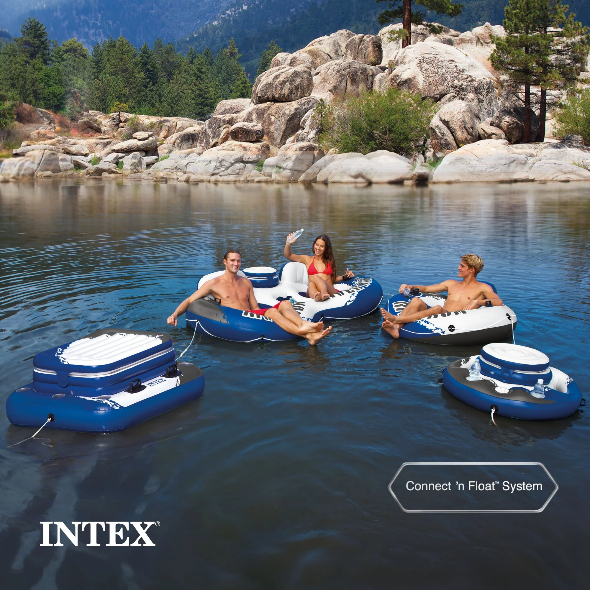 Intex River Run Connect Vinyl Lounge Inflatable Floating Water Tubes (3 Pack) - Image 5