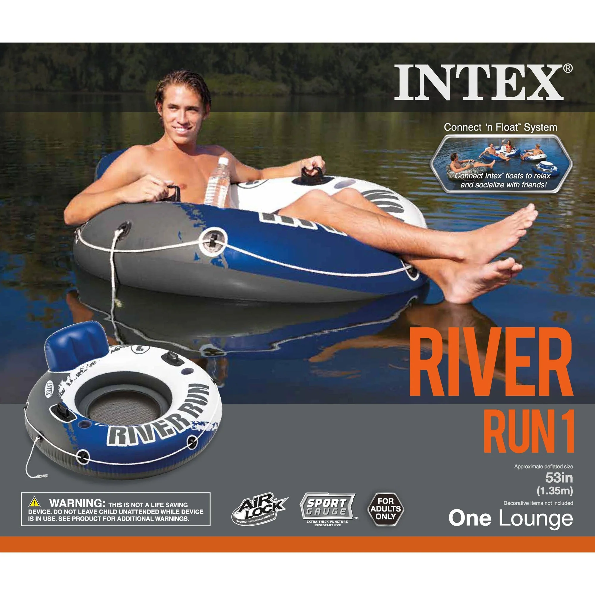 Intex River Run Connect Vinyl Lounge Inflatable Floating Water Tubes (3 Pack) - Image 8
