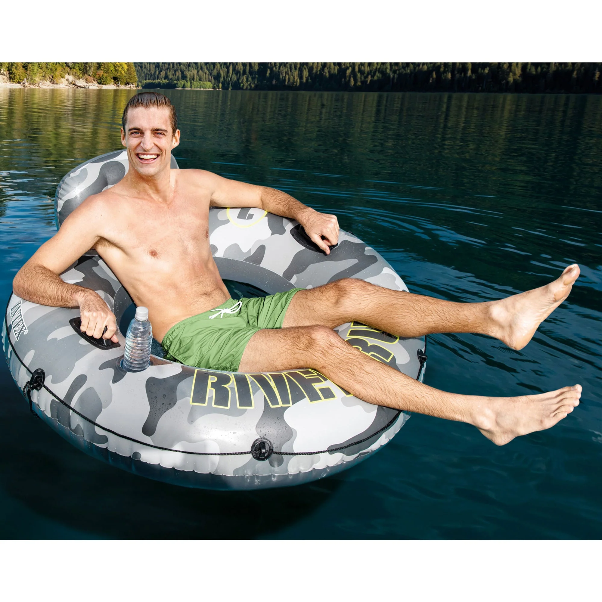Intex River Run I Camo Inflatable Floating Tube Raft with Cup Holders (2 Pack) - Image 5