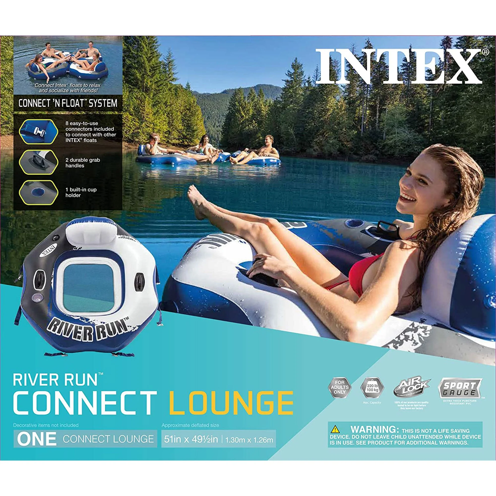 Intex River Run Single Person Inflatable Connecting Floating Lounge Tube Chair - Image 10
