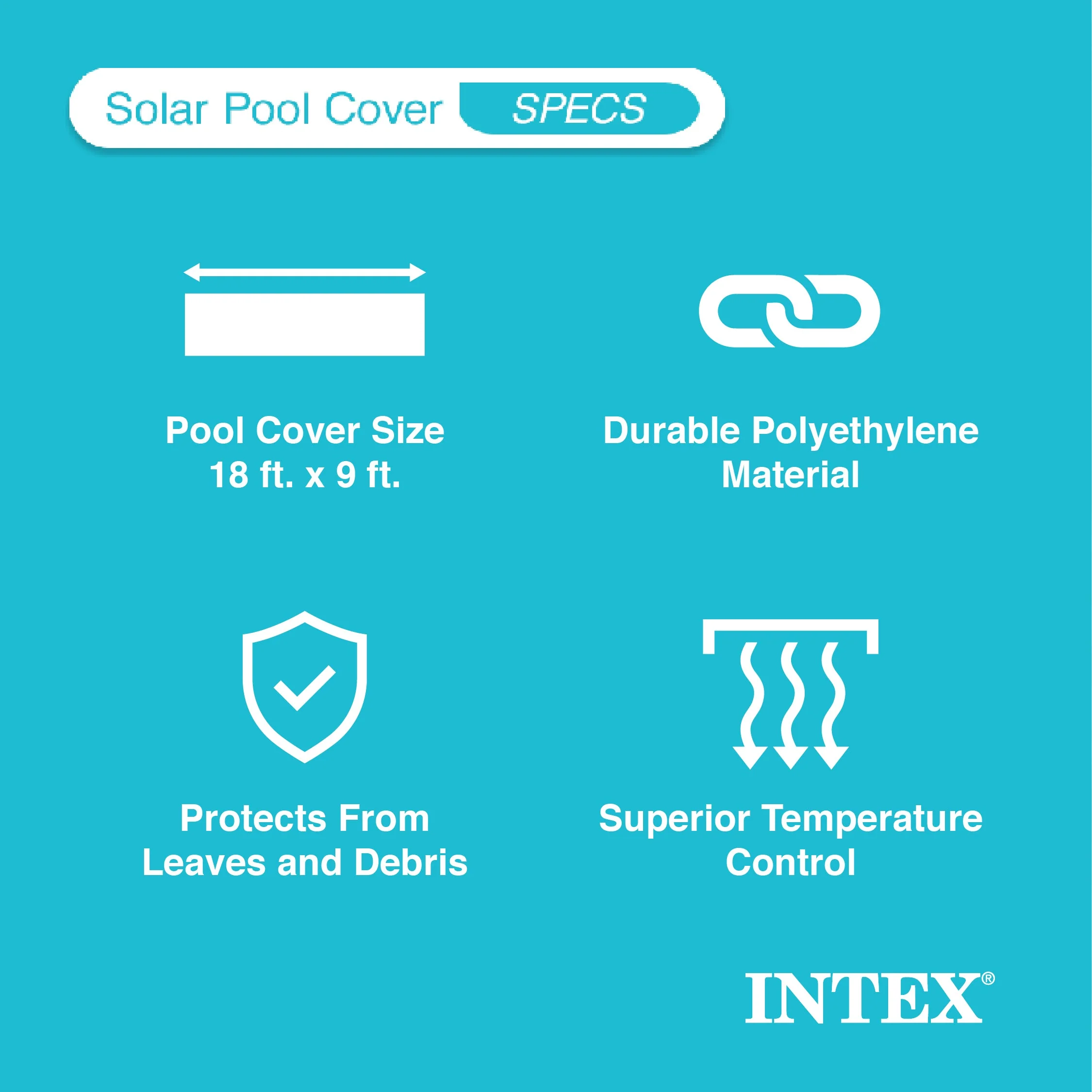 Intex Solar Pool Cover for 18' x 9' Rectangular Frame Swimming Pools, Cover Only - Image 3