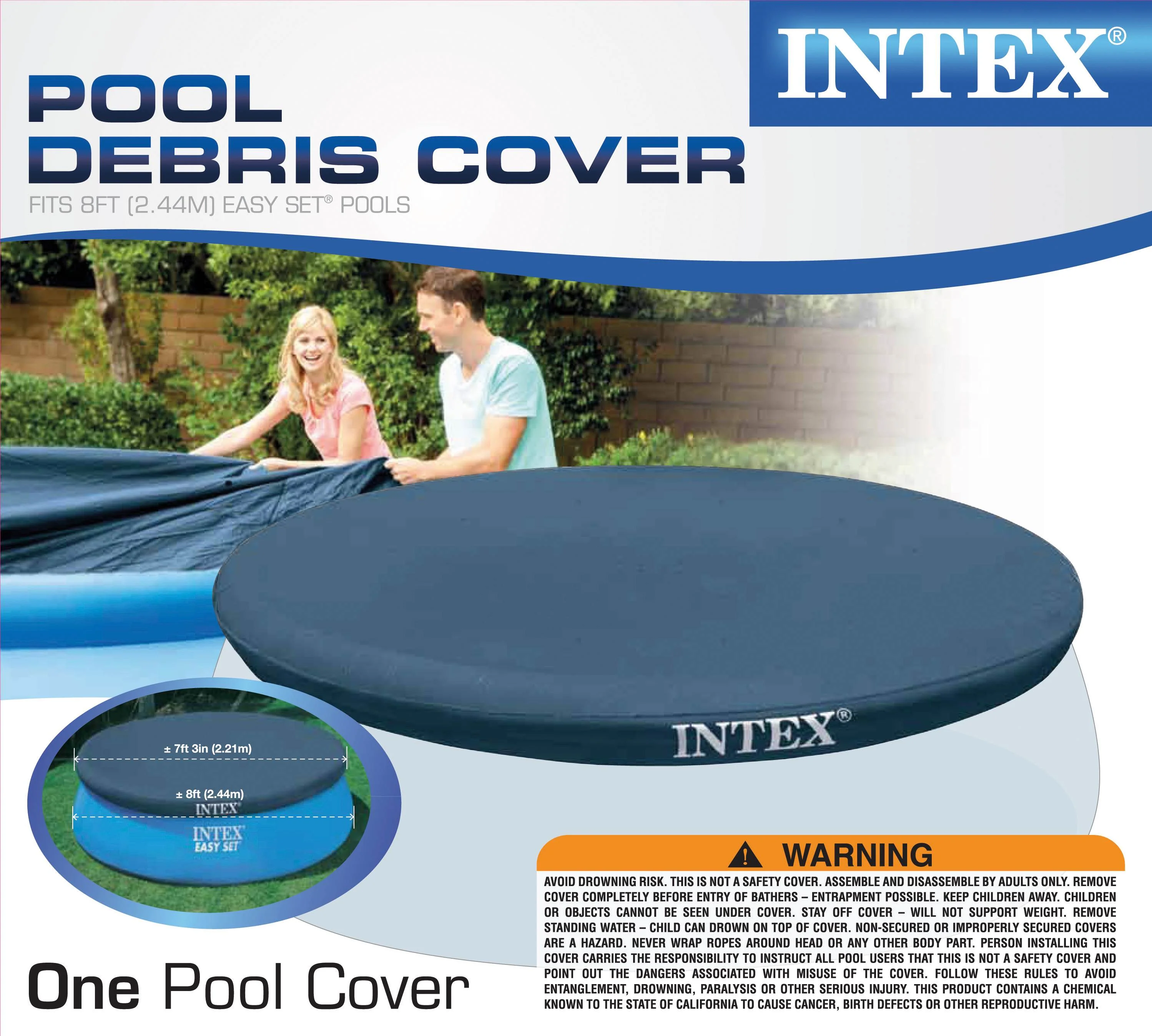 Intex Swimming Pool Kit w/ Vacuum Skimmer, Pole, & Debris Round Cover Tarp - Image 12