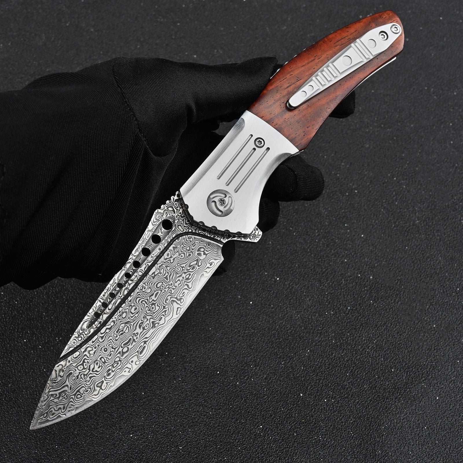 Ironbark Japanese Pocket Knife With VG-10 Damascus & Exotic Red Sandalwood Handle, Clip & Sheath - Image 4