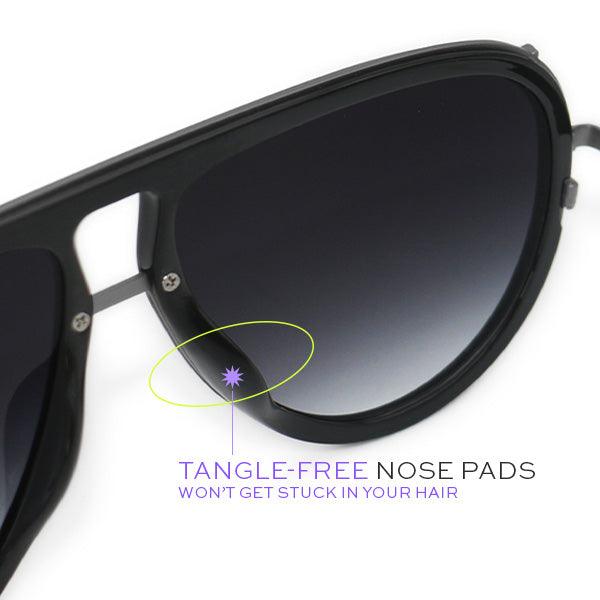 Ivy Luxe - Black Tangle-Free Round Aviator Sunglasses - Image 4