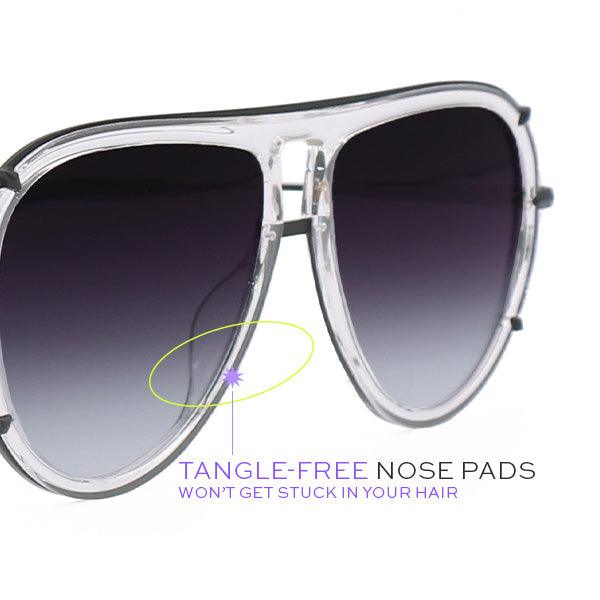 Ivy Luxe - Clear Black Tangle-Free Round Aviator Sunglasses - Image 3