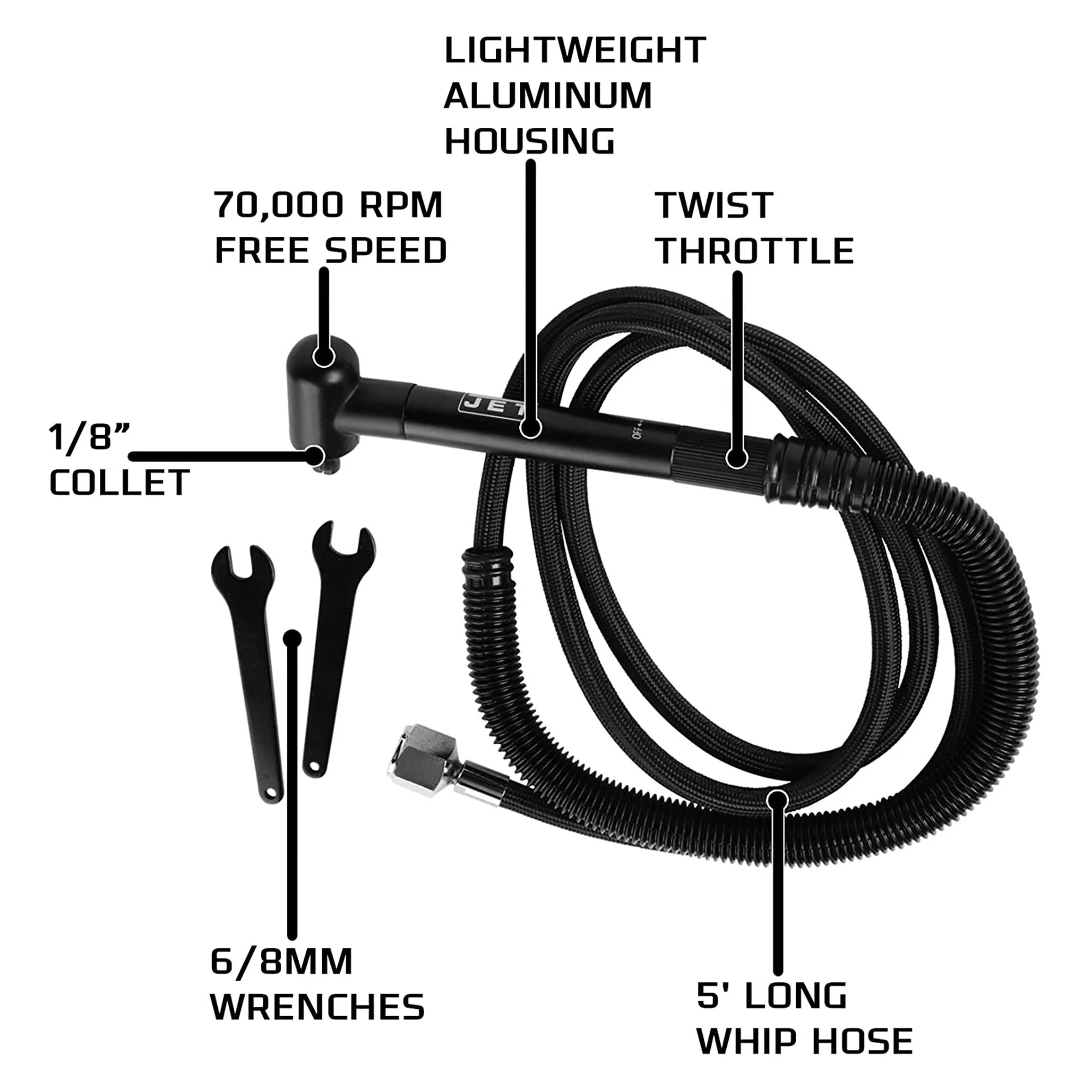 JET 505411 JAT 411 0.12 Inch Right Angle Pencil Die Grinder with 5 Foot Hose - Image 4