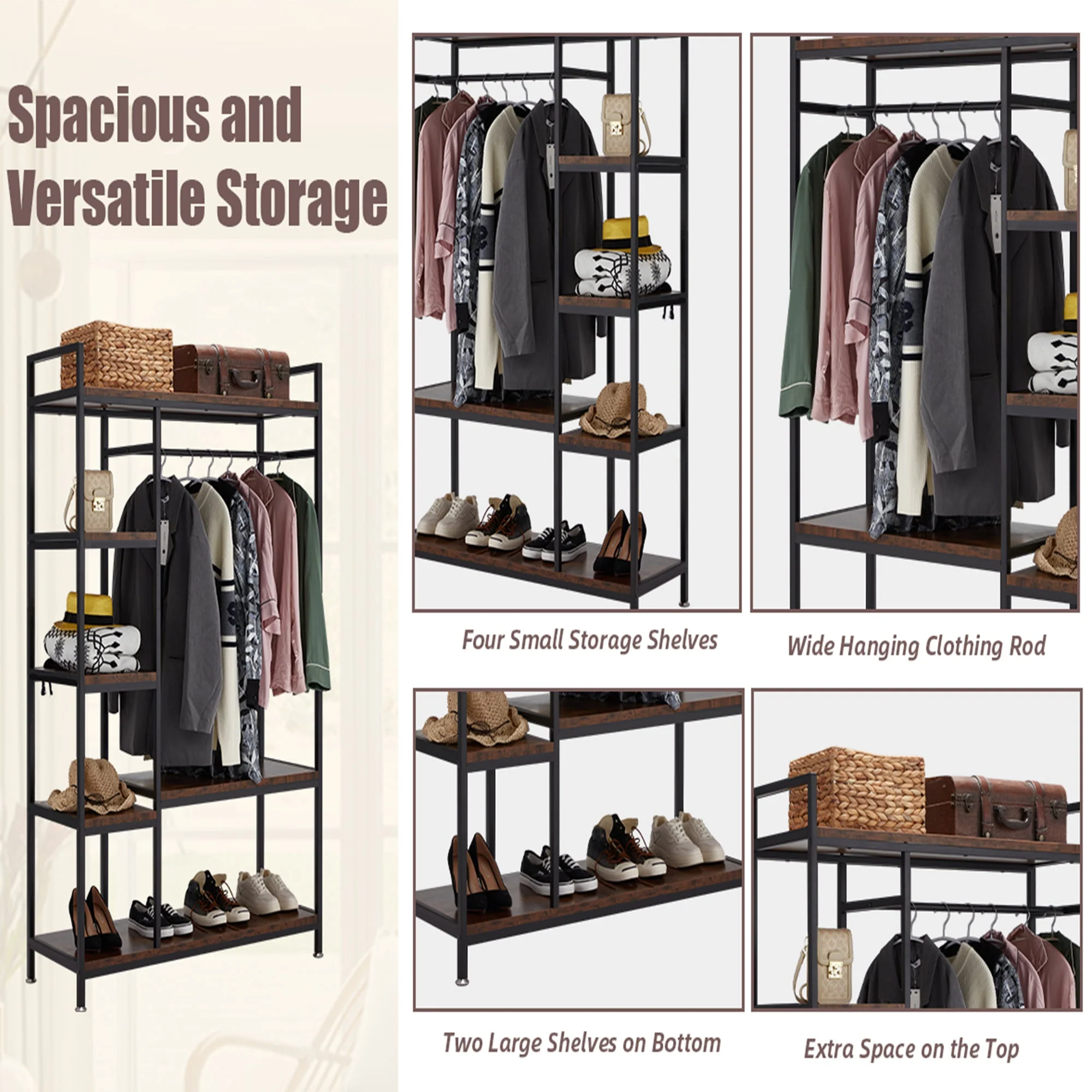JOMEED Freestanding Closet Clothing Rack Organizer with Shelves and Hanging Rod - Image 7