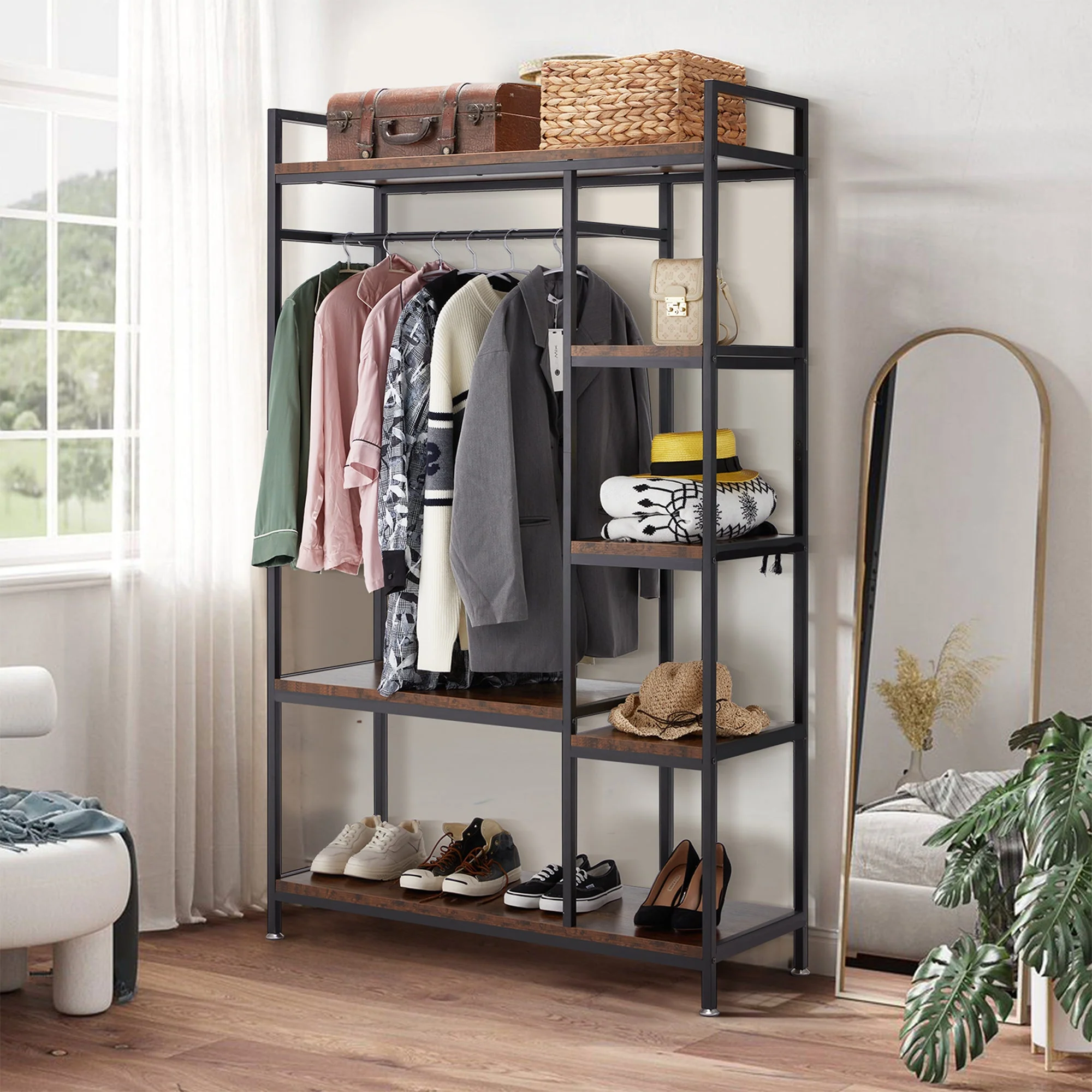 JOMEED Freestanding Closet Clothing Rack Organizer with Shelves and Hanging Rod - Image 9