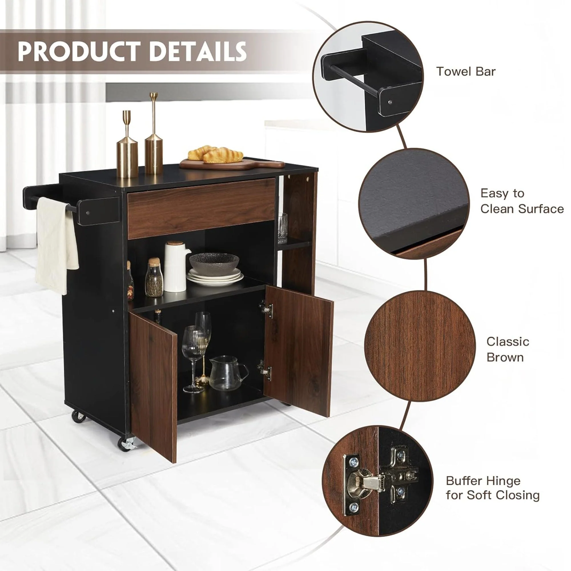 JOMEED Home Kitchen Island Rolling Cart with Storage Drawers and Towel Rack - Image 3