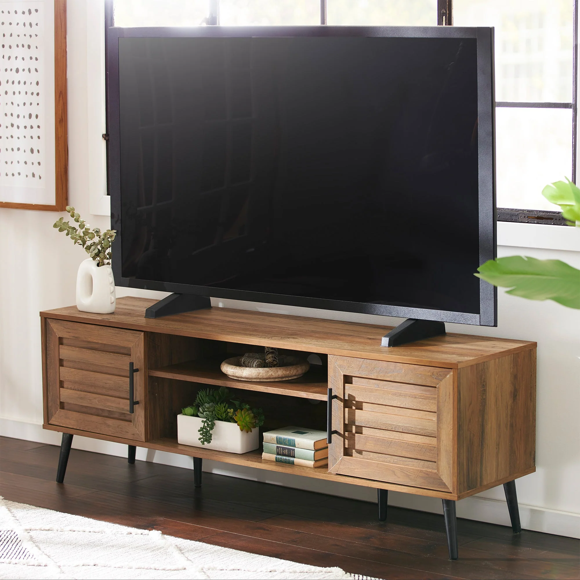 Jomeed Mid Century Modern Wooden TV Entertainment Console with Storage Shelf - Image 6