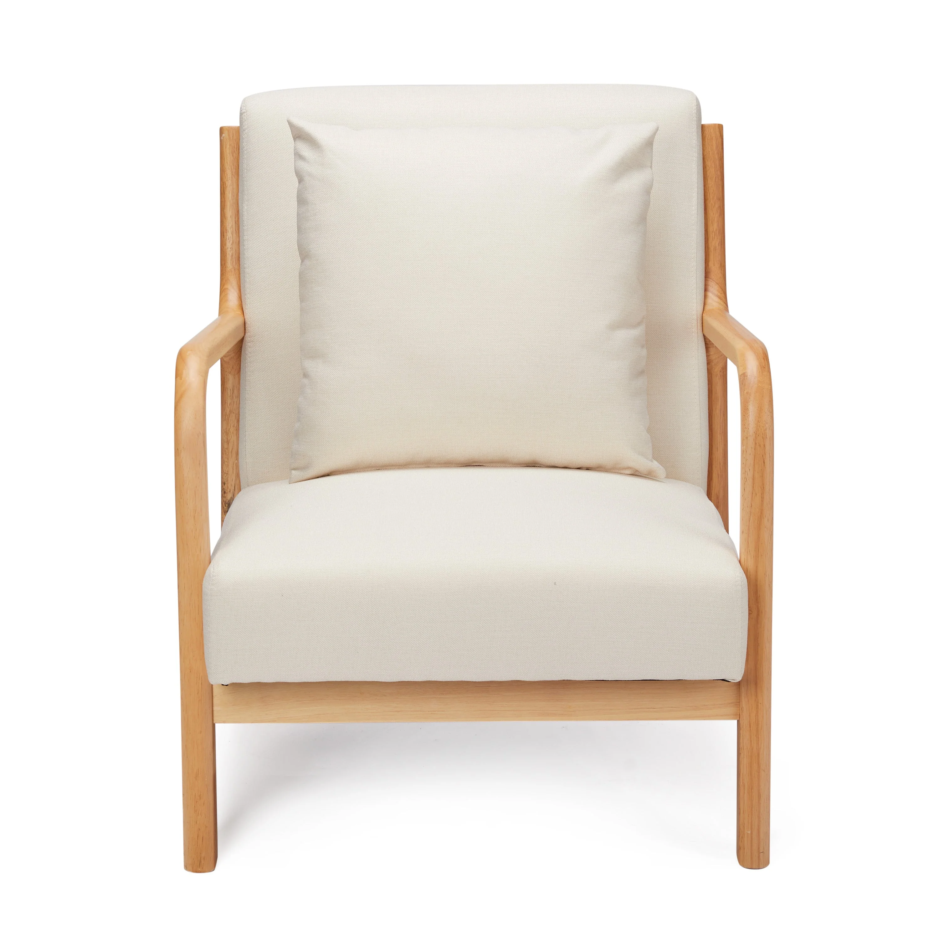 Jomeed Oak Wood Frame Mid Century Modern Accent Chair for Living Room, Beige - Image 4