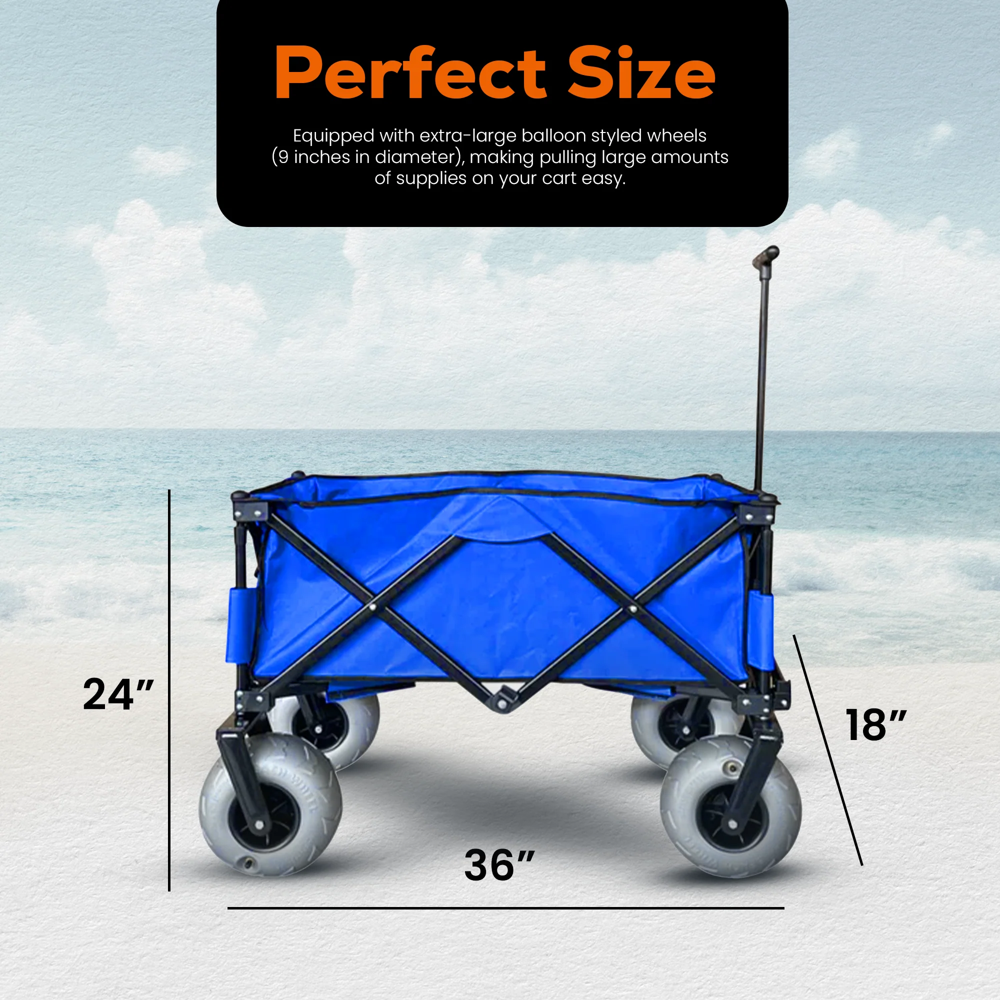 Juggernaut Carts Collapsible Folding Outdoor Beach Utility Wagon w/ Cover, Blue - Image 5
