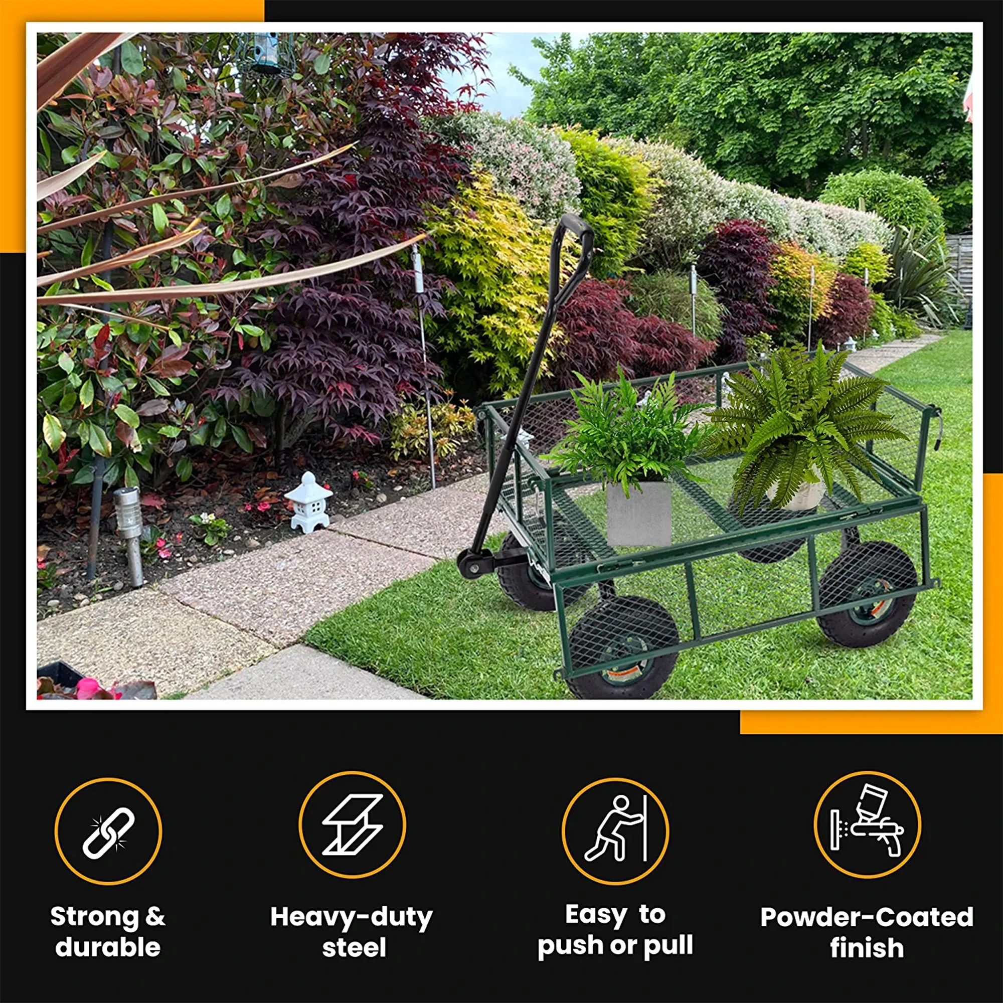 Juggernaut Carts GW3418-GR Steel Outdoor Utility Garden Wagon, Green Finish - Image 7