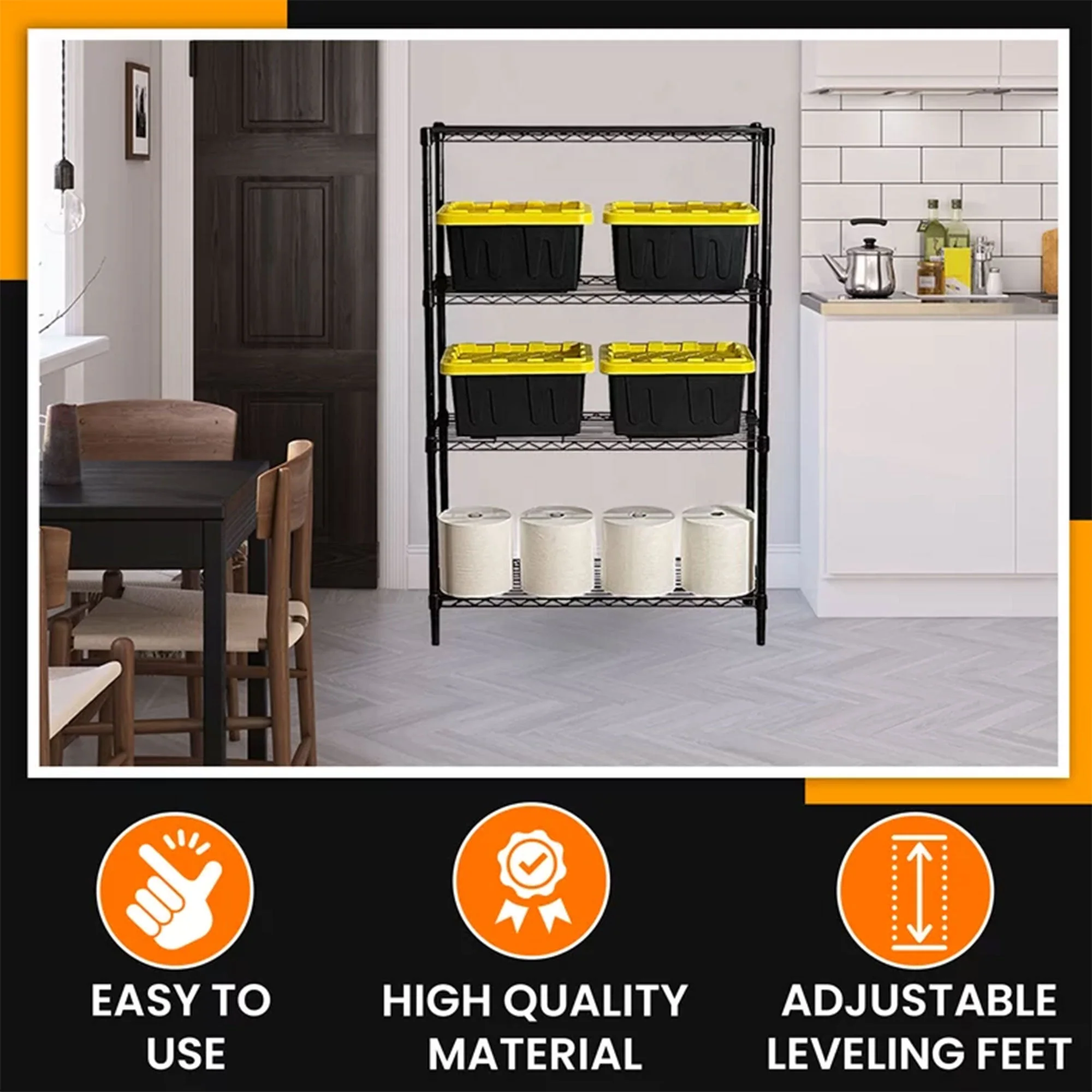 Juggernaut Storage 36" x 54" 4-Tier Freestanding Wire Home Shelving Unit, Black - Image 2