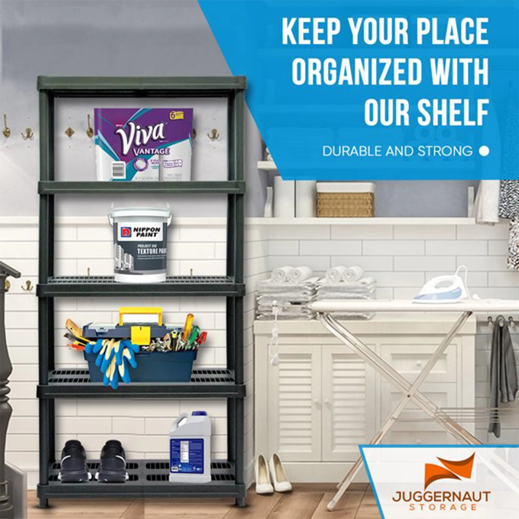 Juggernaut Storage 72 Inch 5 Shelf Plastic Utility Shelving Storage Unit, Black - Image 7