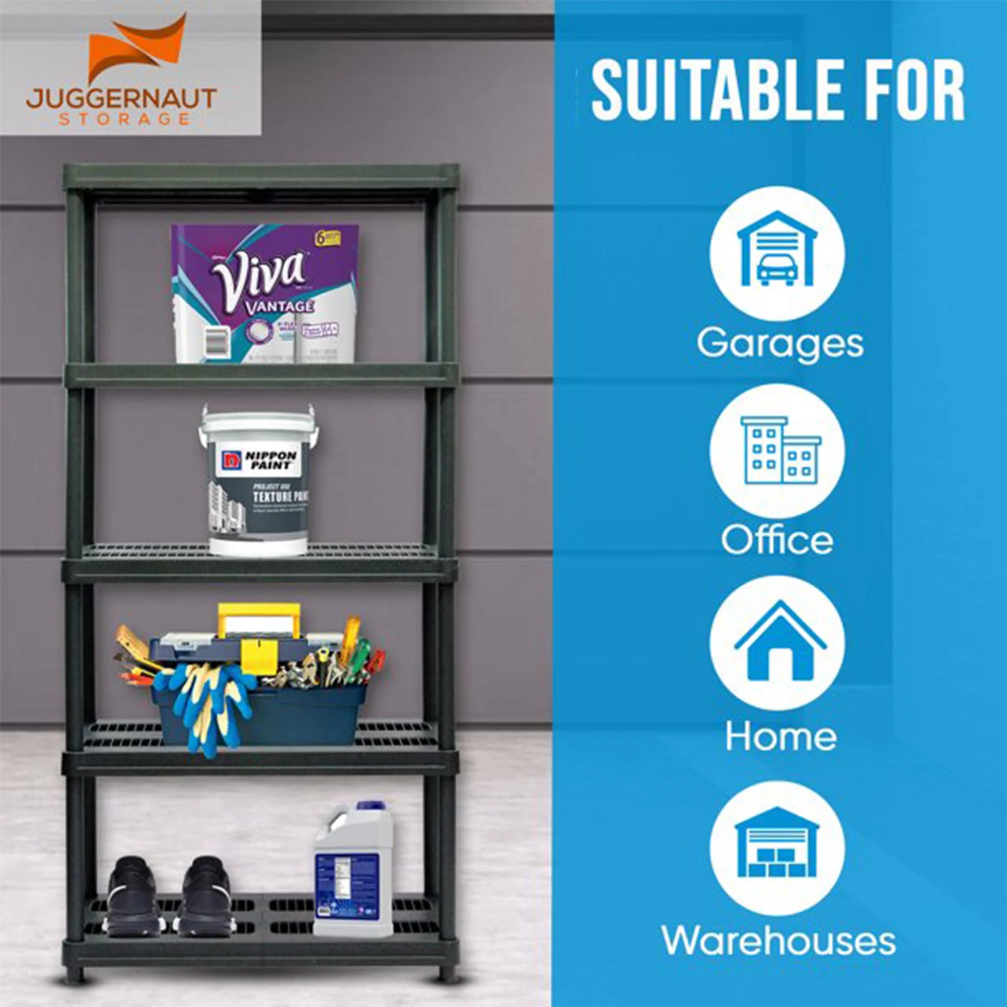 Juggernaut Storage 72 Inch 5 Shelf Plastic Utility Shelving Storage Unit, Black - Image 8