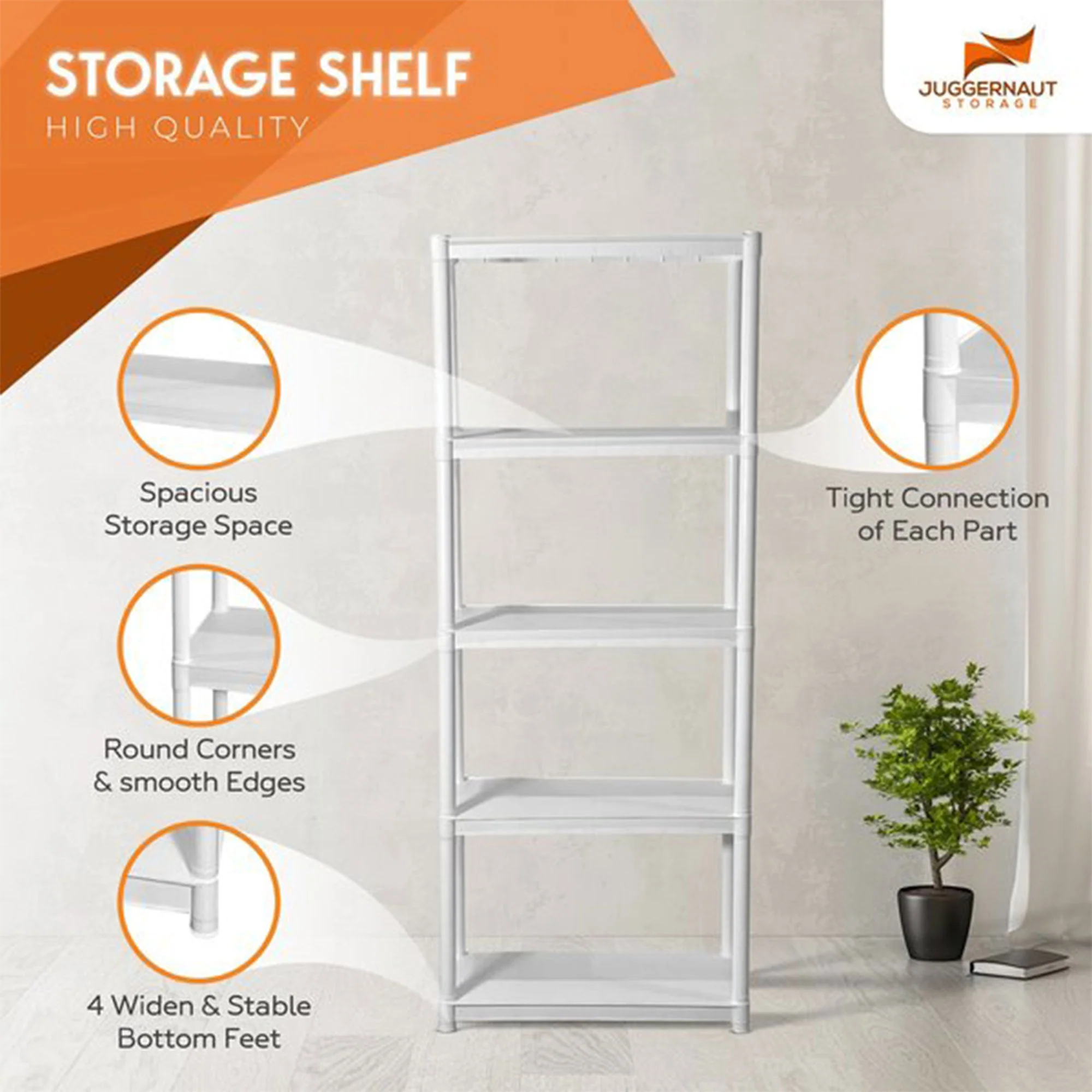 Juggernaut Storage 75.5" Plastic 5 Tier Garage/Shed Utility Shelving Rack, White - Image 4