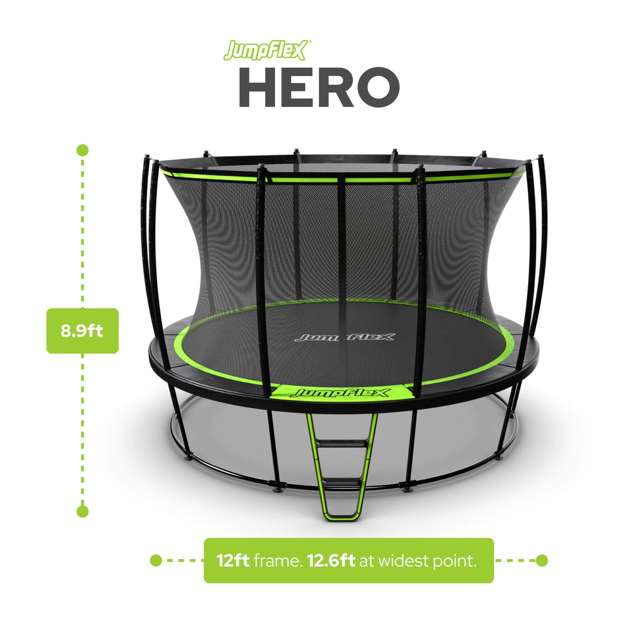JumpFlex HERO 12' Trampoline for Kids Outdoor Play Equipment with Net & Ladder - Image 3